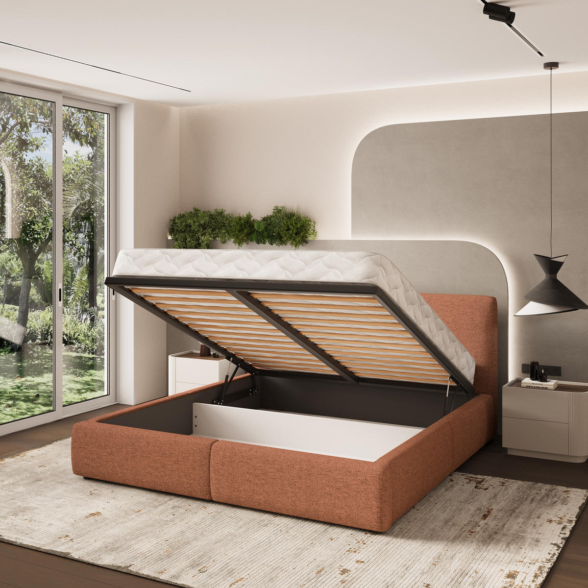POLSTERBETT FELURO 140x200 cm mit Bettkästen - Kupferfarben - Kupferfarben, Holz (140/200cm) - MASSENO