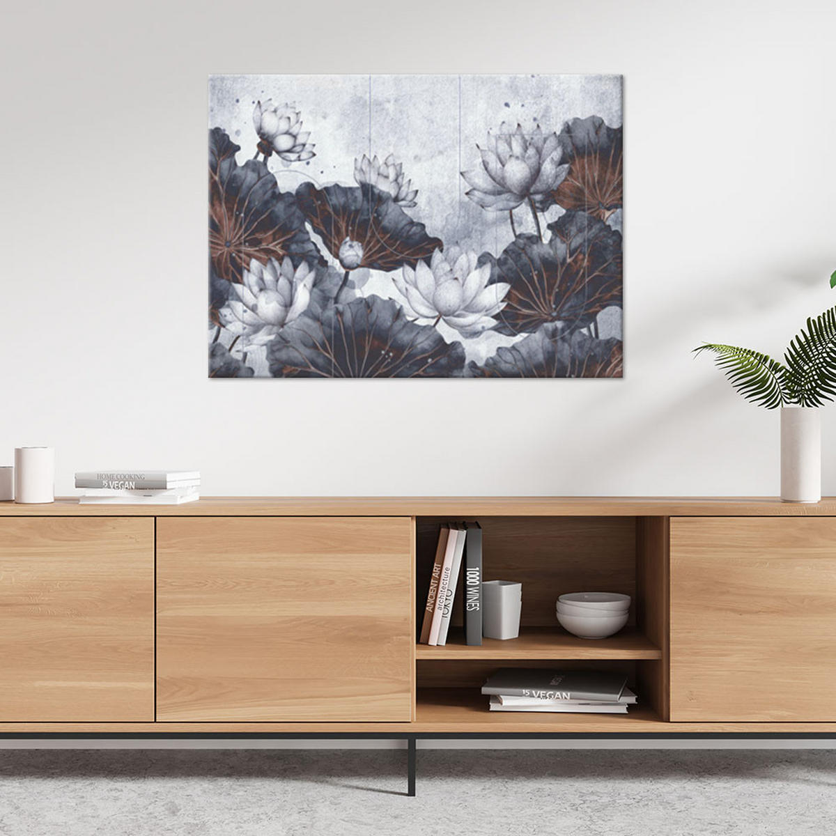 WANDBILD lotusblumen abstrakt konkret - Grau, Textil (60/40cm) - Feeby