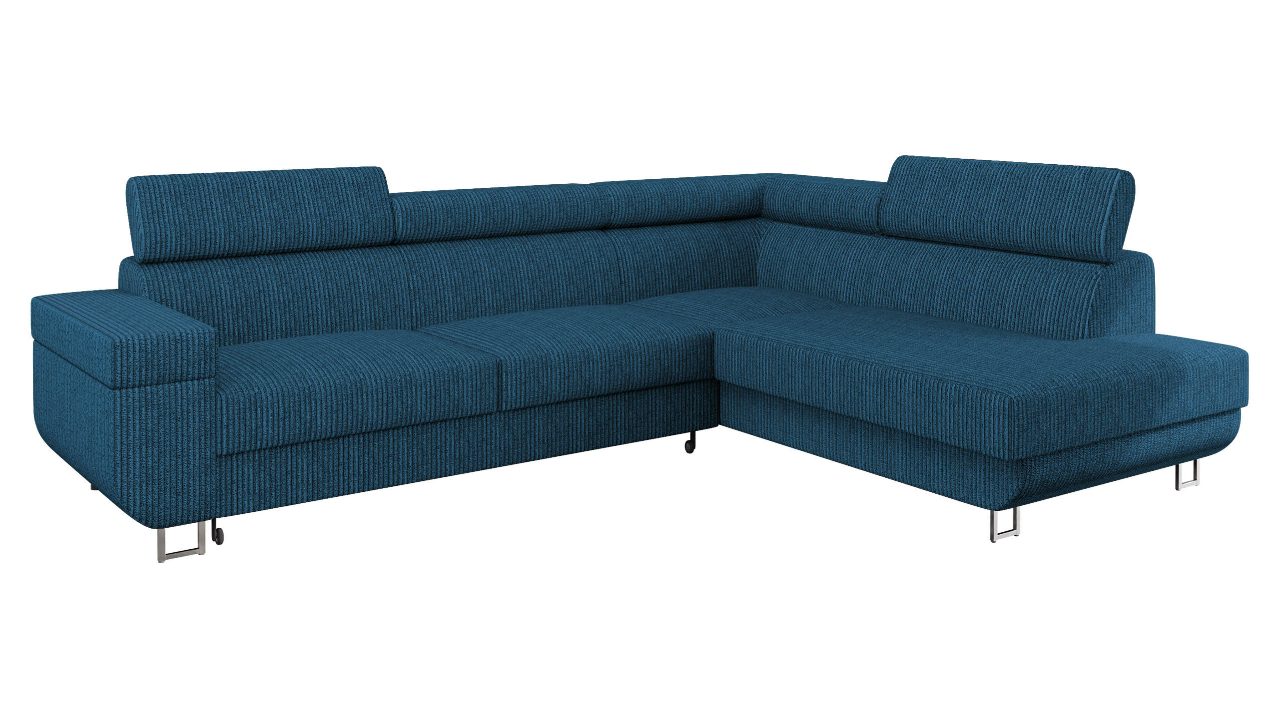 ECKSOFA Fonti Cord, Seite: Rechts - Blau, Holz/Textil (253/188cm) - MIRJAN24