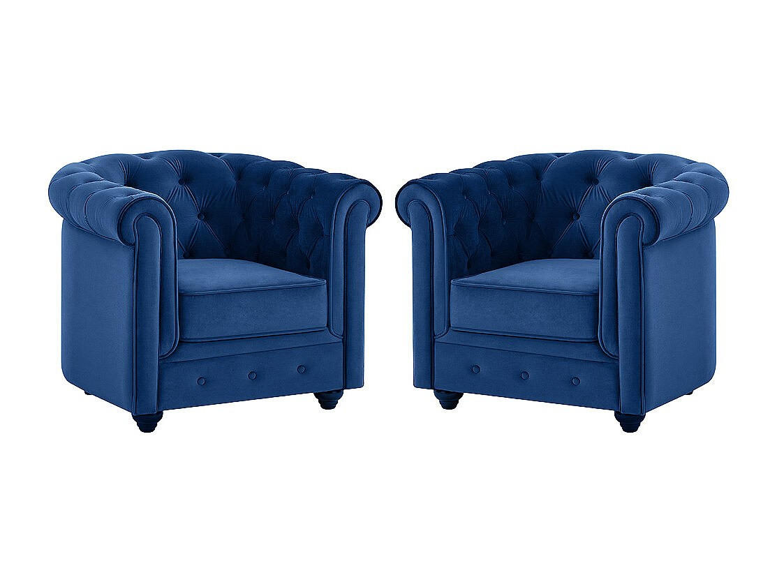 SESSEL 2er-Set - Samt - Dunkelblau - CHESTERFIELD - Blau, Textil (78/72/85cm) - Vente-Unique