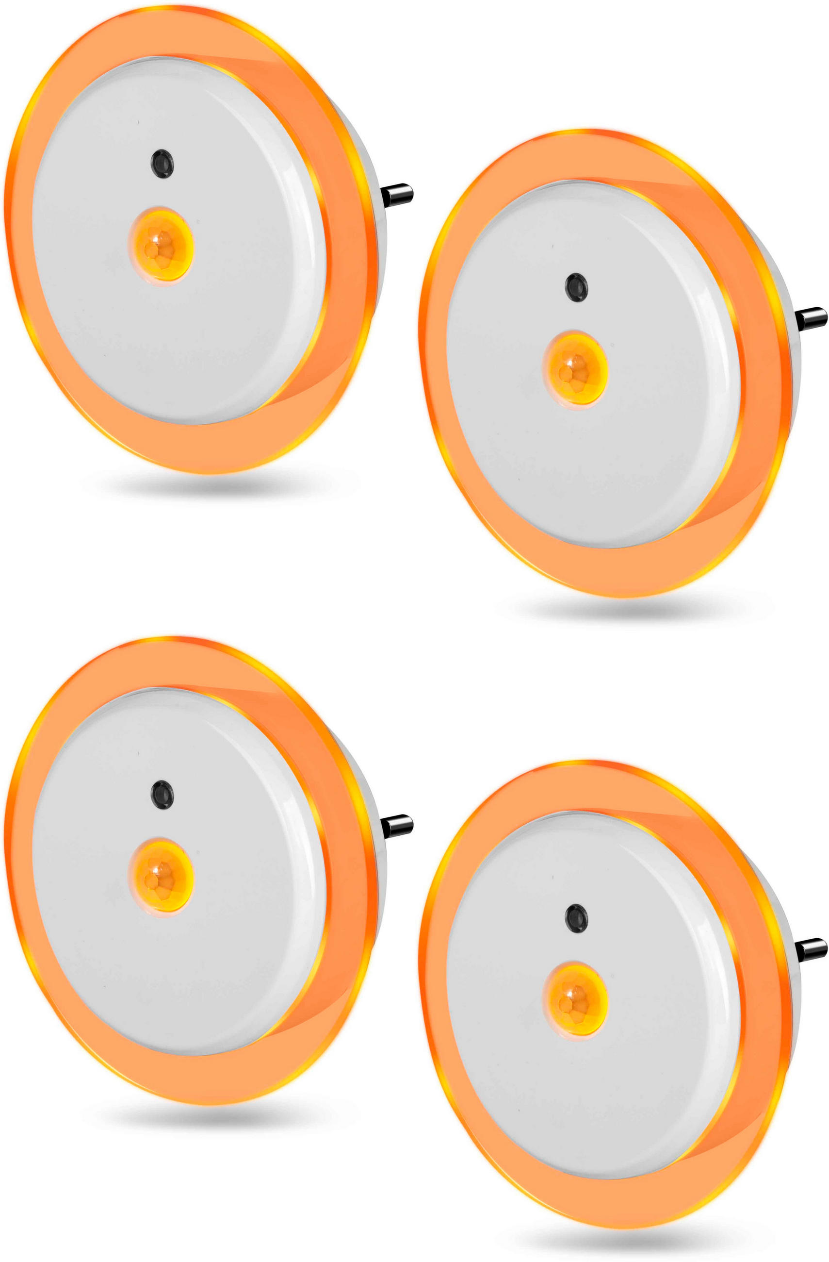 LED-NACHTLICHT - Bernsteinfarben mit Dämmerungssensor und Bewegungsmelder für Innenräume, 4er-Set - Weiß, Kunststoff (6.4/8.5/8.5cm) - Northpoint