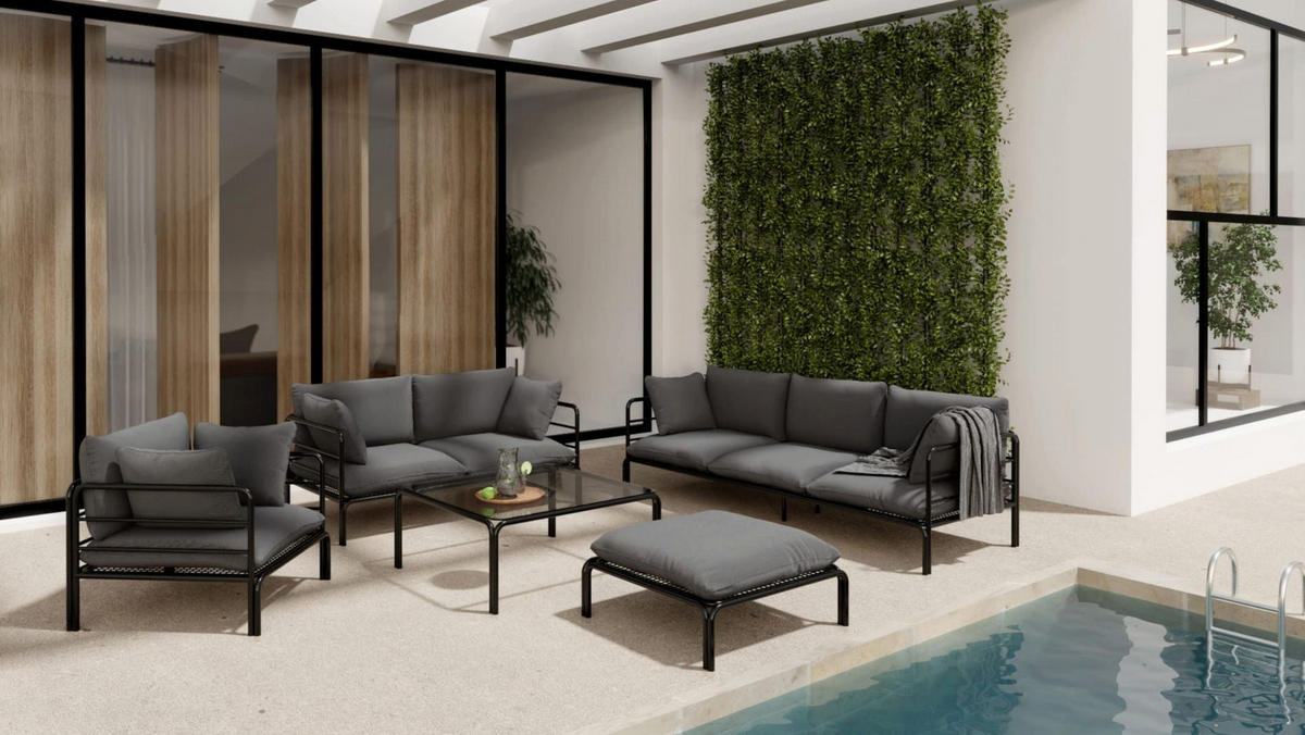 GARTENHOCKER Worcully Anthrazit/Schwarz mit wasserabweisendem Stoff, 150 x 72 cm - Anthrazit, Textil (150/42/72cm) - Selsey