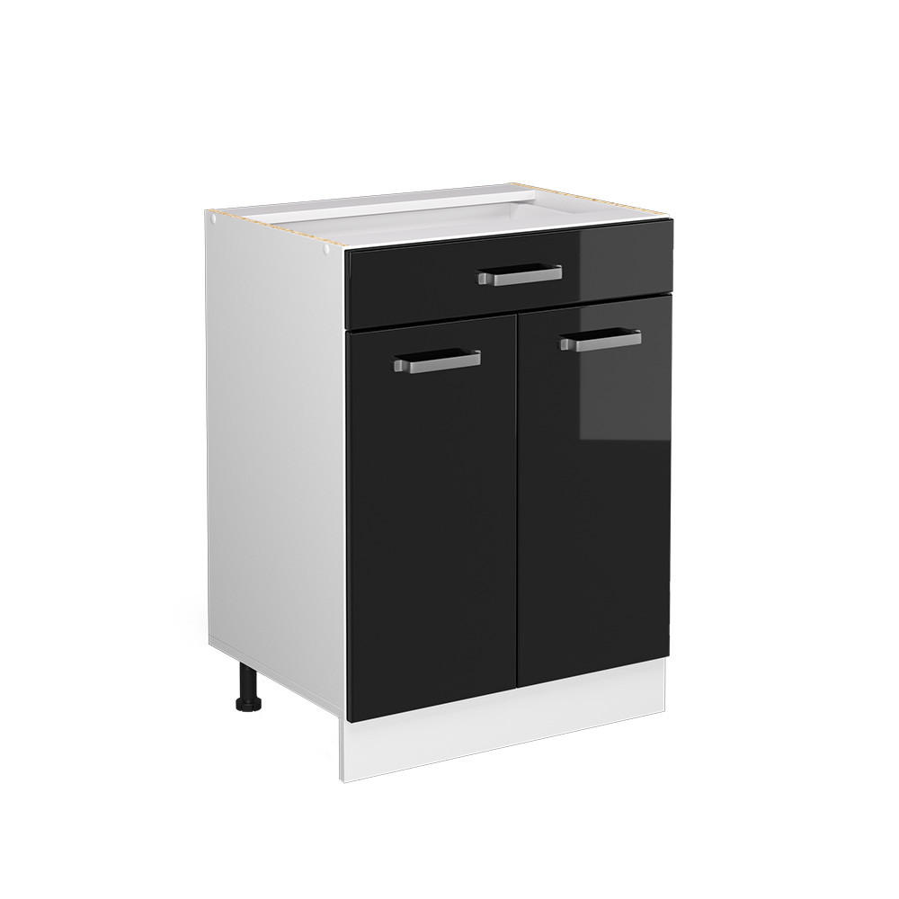 UNTERSCHRANK R-Line Schwarz Hochglanz 60 cm mit Schubladen, ohne AP - Schwarz Hochglanz/Weiß, Holzwerkstoff (60/81.6/46cm) - Vicco