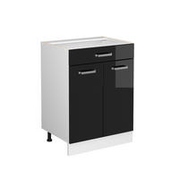 UNTERSCHRANK R-Line Schwarz Hochglanz 60 cm mit Schubladen, ohne AP - Schwarz Hochglanz/Weiß, Holzwerkstoff (60/81.6/46cm) - Vicco