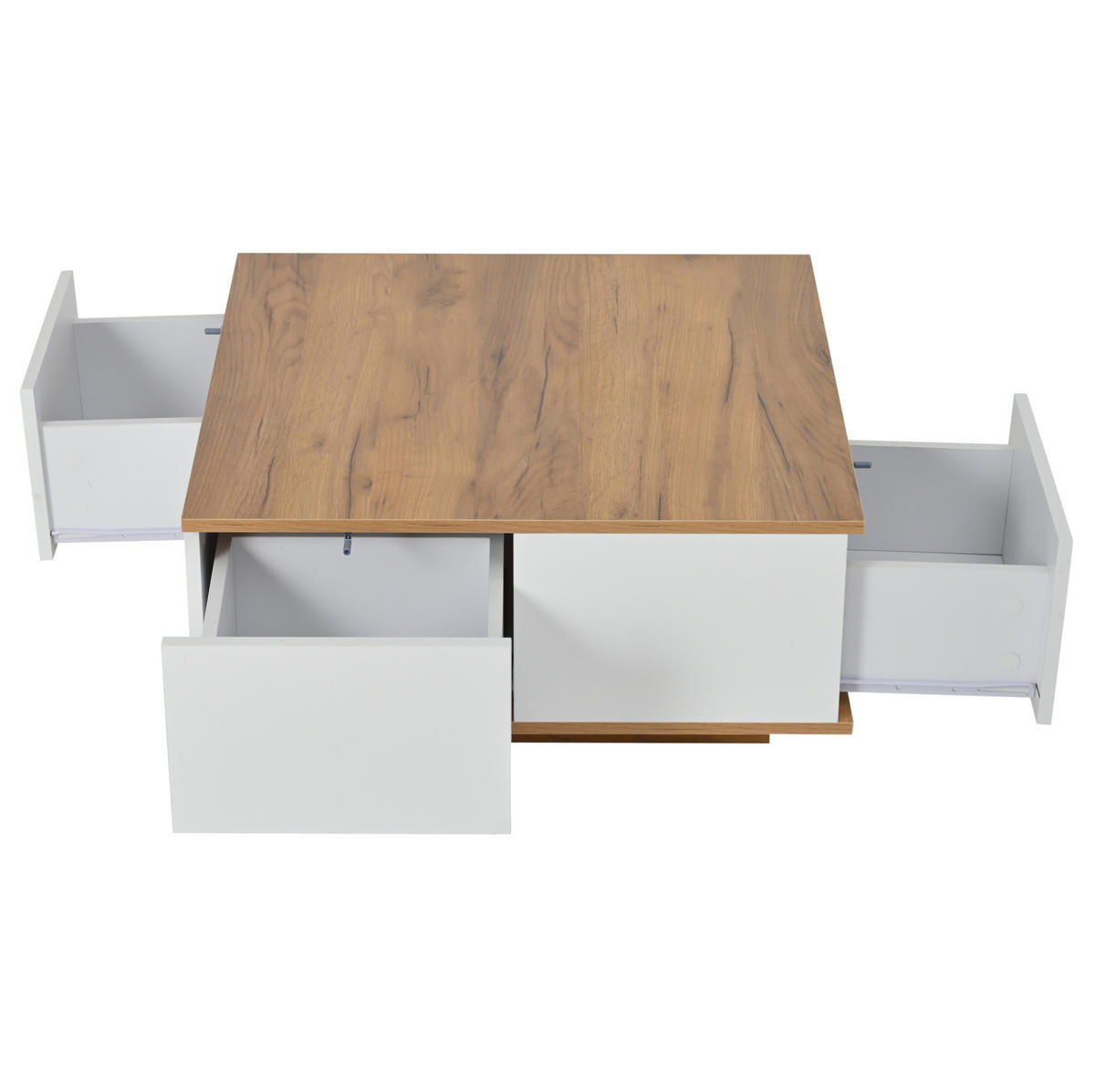 COUCHTISCH 70/70/31.5 cm Weiß/Walnuss aus Spanplatte mit 3 Schubladen - Weiß, Holzwerkstoff (70/70/31.5cm) - OKMYHOME