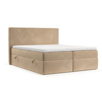 BOXBETT Nuvia 140/200 cm Beige im Kronos Stoff - Beige/Schwarz, Holz/Holzwerkstoff (140/200cm) - AltaBeds