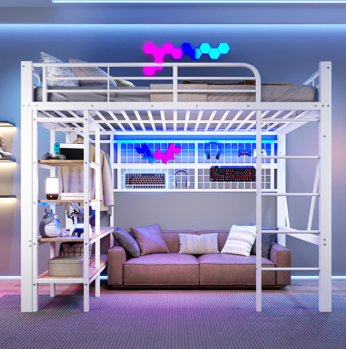 HOCHBETT 140/200 cm Weiß aus Metall mit LED-Lichtleiste - Weiß, Metall (140/200cm) - OKMYHOME
