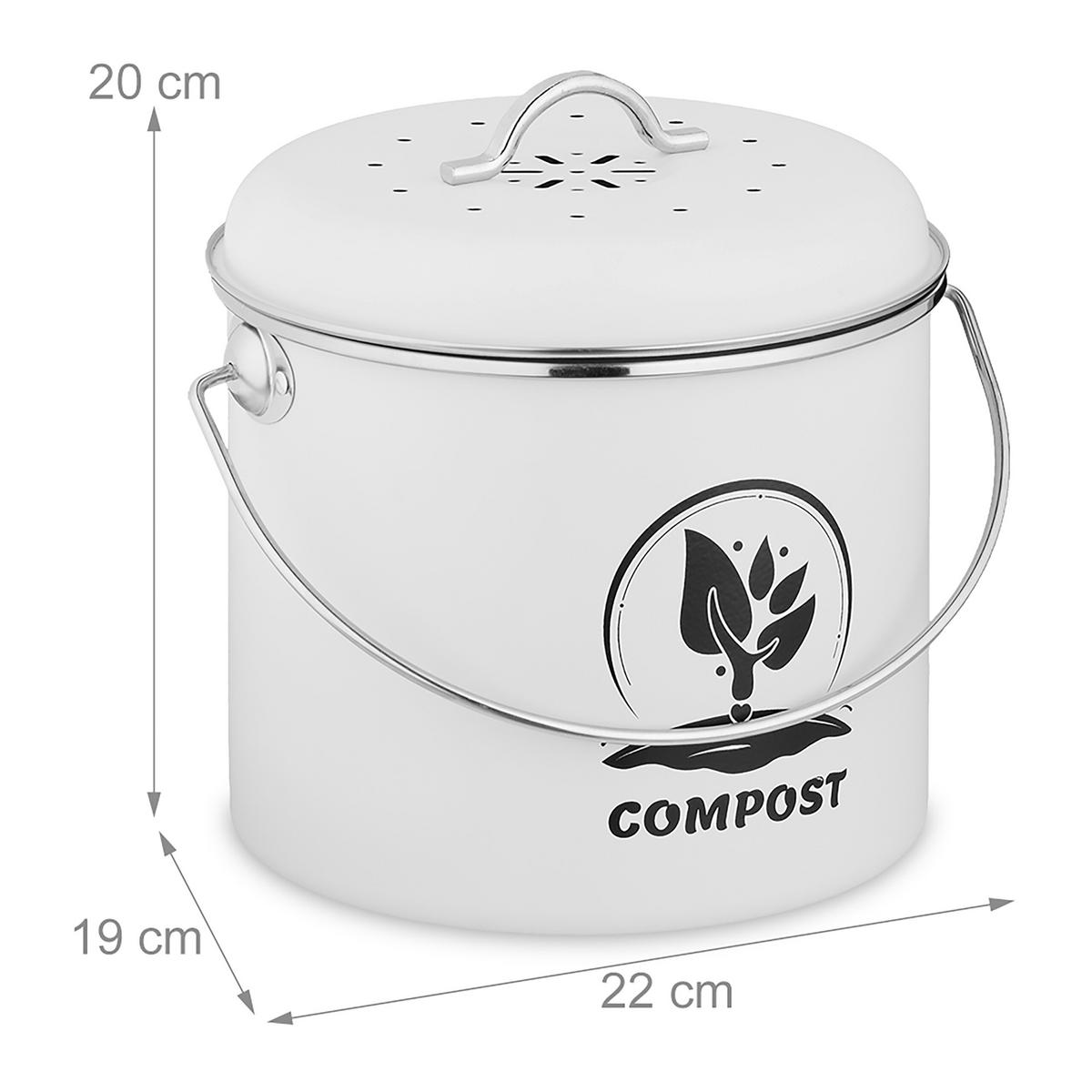 KUCHYNSKÝ kompostér - biela, kov/textil (22/20/19cm) - Relaxdays