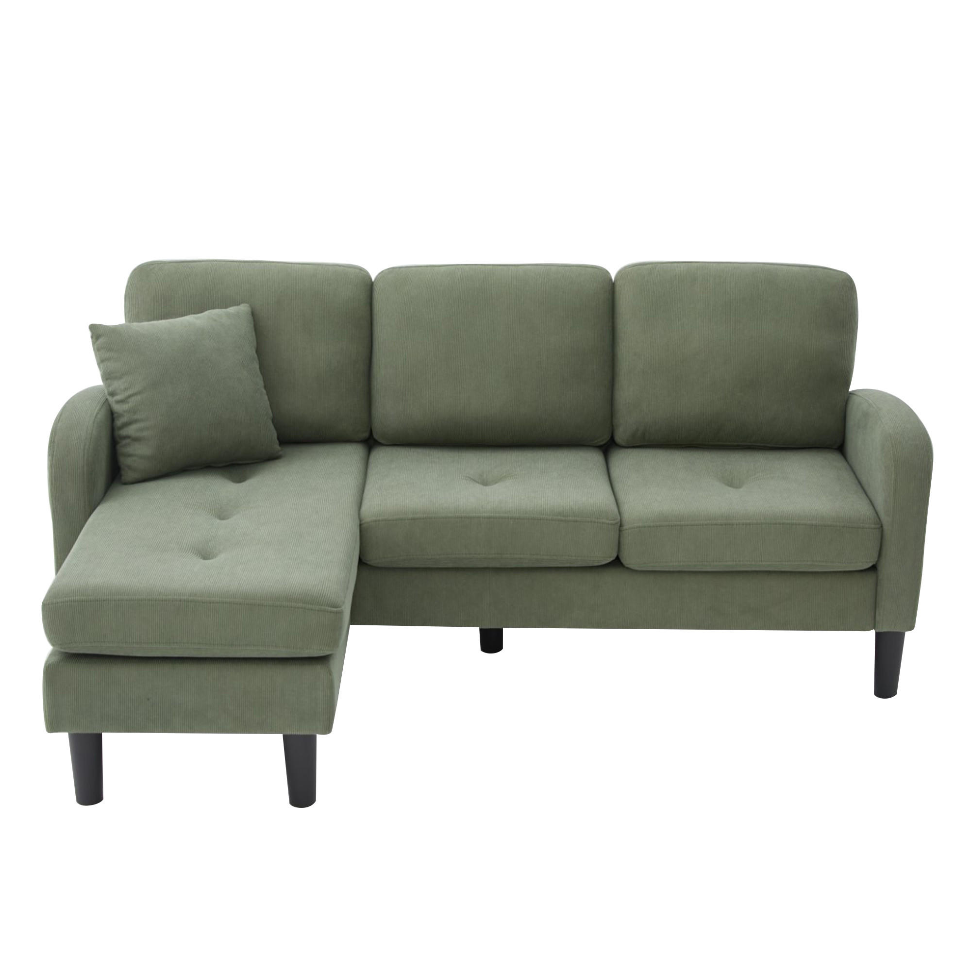 ECKSOFA 3-Sitzer Cord Grün - Grün, Holzwerkstoff/Kunststoff (166/118cm) - WISHDOR