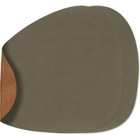 PLATZSET TISCHSETS Nupo - Leder - Army Green / Nature - Curved - doppelseitig - Abwaschbar - 44 x 37 cm - 2 Stück - Grün, Leder (44/37/2cm) - LIND DNA