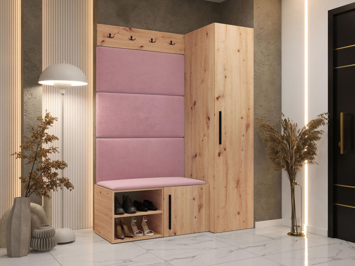 GARDEROBEN-SET Medi II - Hellrosa/Schwarz, Holzwerkstoff/Kunststoff (40/191/50cm) - MIRJAN24