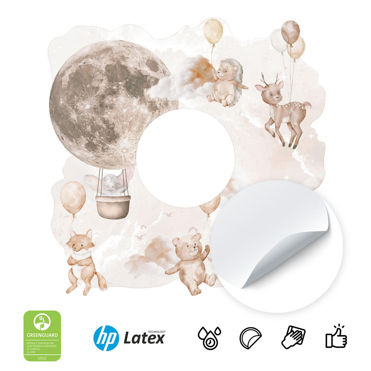LICHTSCHALTER-STICKER Waldtiere mit Ballons 20x20cm - Beige, Papier (20/20/20cm) - Muralo