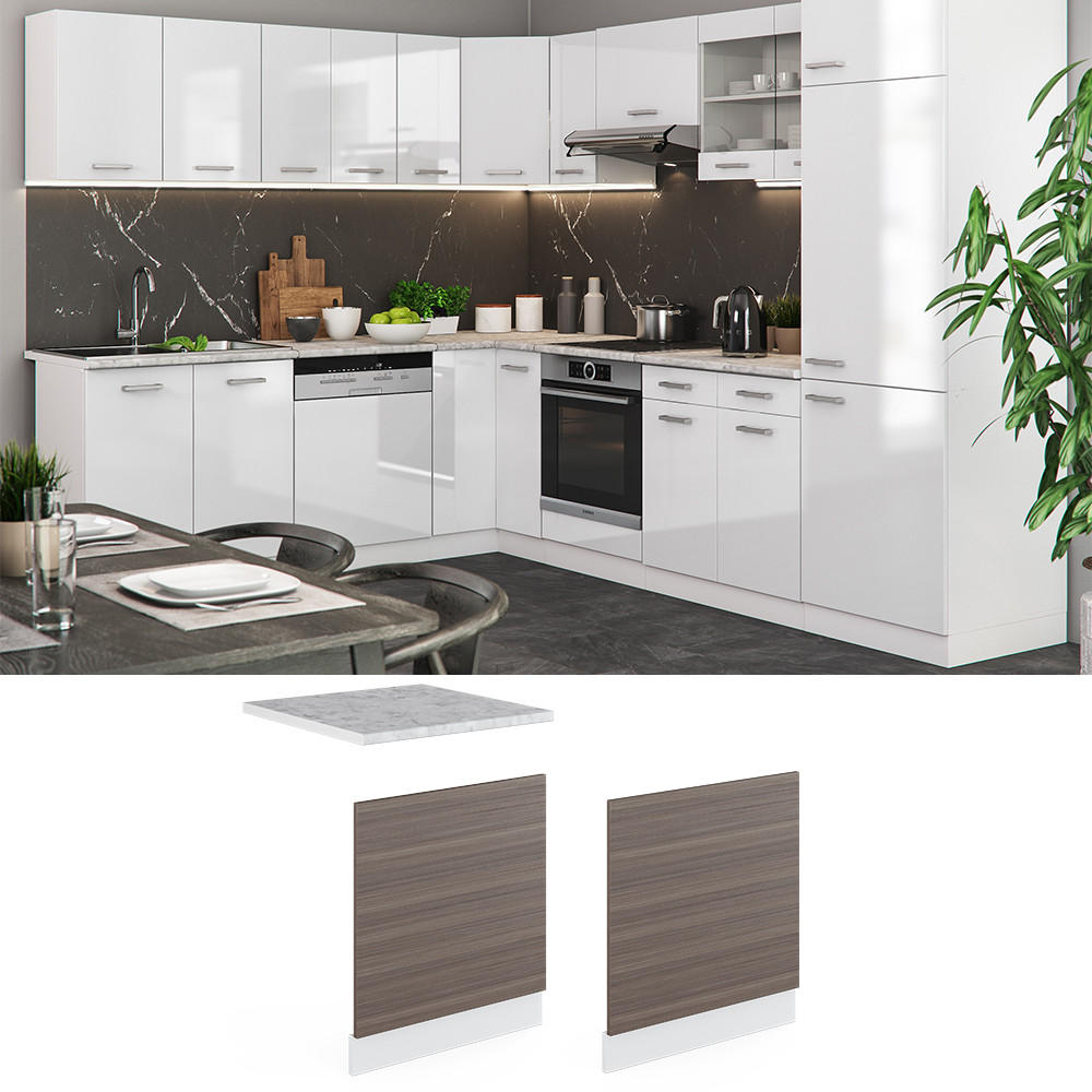 FRONTBLENDE R-Line Grau 60 cm, AP Marmor - Weiß/Braun, Holzwerkstoff (60/57.2/1.6cm) - Vicco