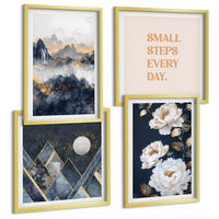 BILDER SET 4er Set - 50x50 cm & 40x60 cm Goldrahmen - Abstrakte Berge und Blumen Inspiration - Goldfarben, Kunststoff (50/50cm) - TULUP