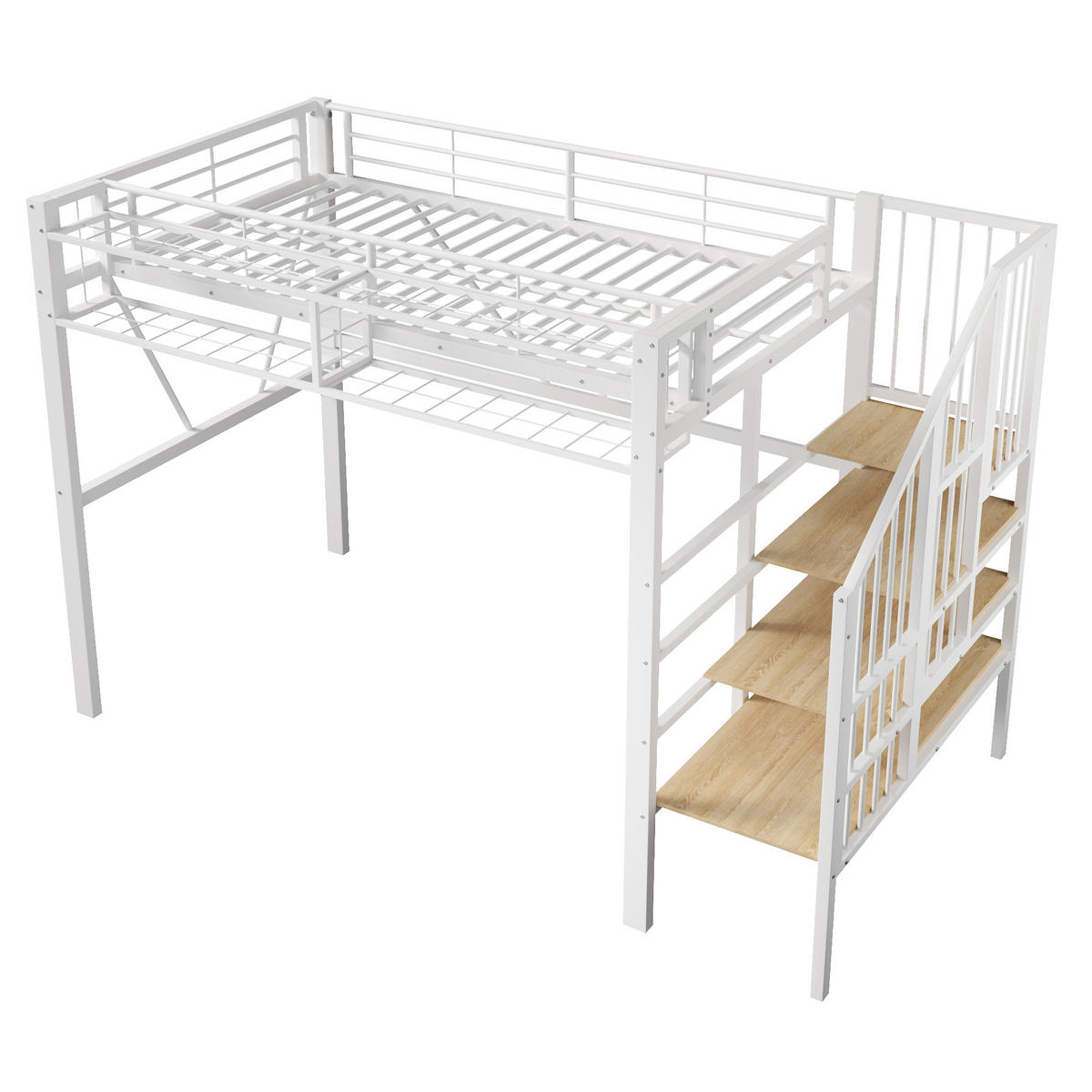 HOCHBETT mit Stufenregal 90x200 cm Metall MDF White - Weiß, Metall (90/200cm) - Meubliv