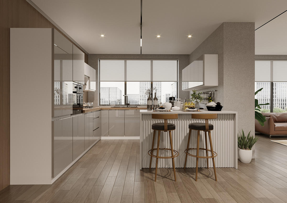 WINKELKÜCHE 320 cm x 320 cm x 200 cm- Aspen KA20-M320 - in Grau/Hochglanz - Grau, Holz (840/212/58cm)