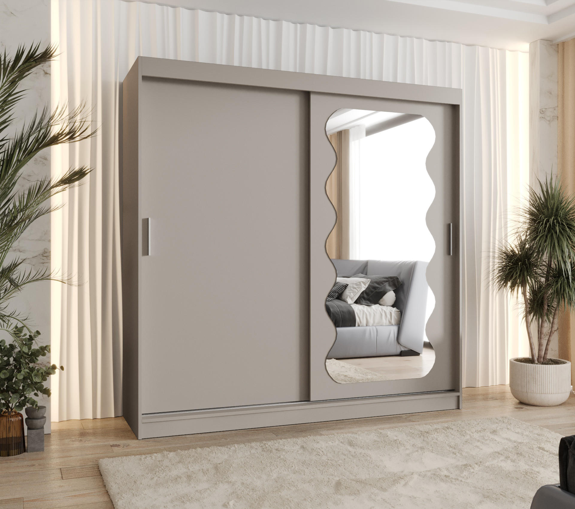 SCHWEBETÜRENSCHRANK 200/200/62 2-türig - Kaschmir/Silberfarben, Holz (200/200/62cm) - MÖBEL KRYSPOL