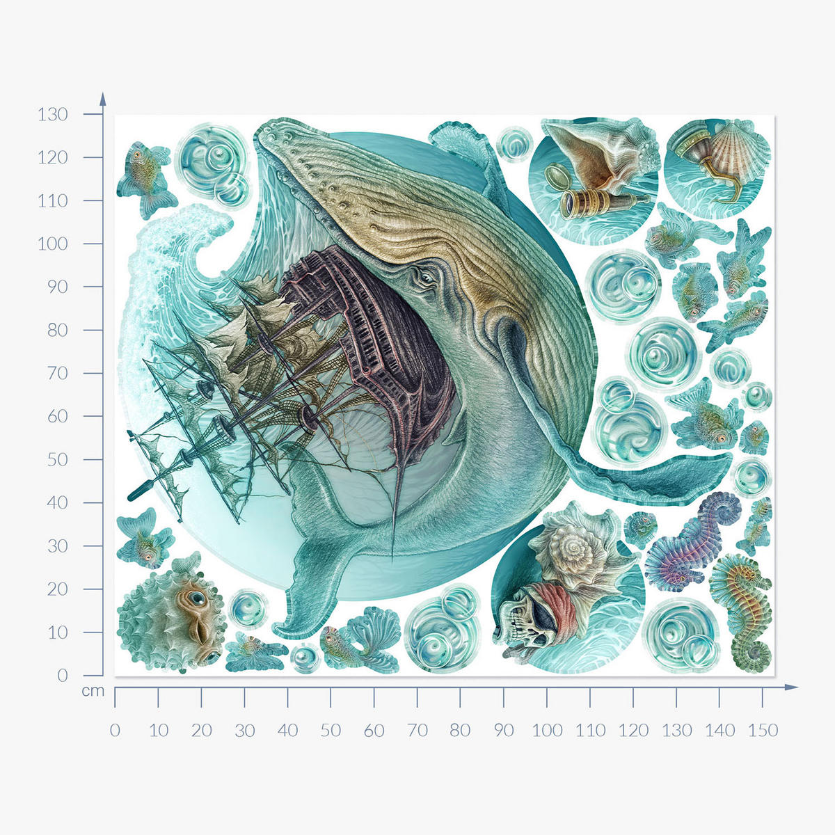 WANDAUFKLEBER 130x153cm - Seeschiff - Multicolor, Kunststoff (130/153/0.1cm) - Wallfluent