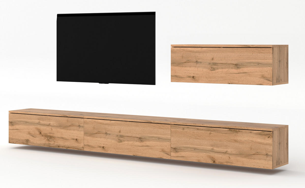 WOHNWAND Loriano IV Eiche, Wotan 300/68/32 cm Anbauwand - Braun, Holzwerkstoff/Kunststoff (300/68/32cm) - AX Living