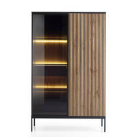 VITRINE Tosena Schwarz / Wotan Eiche mit Schublade und LED - Beige/Schwarz, Holzwerkstoff/Metall (103.5/145.5/39cm) - Selsey