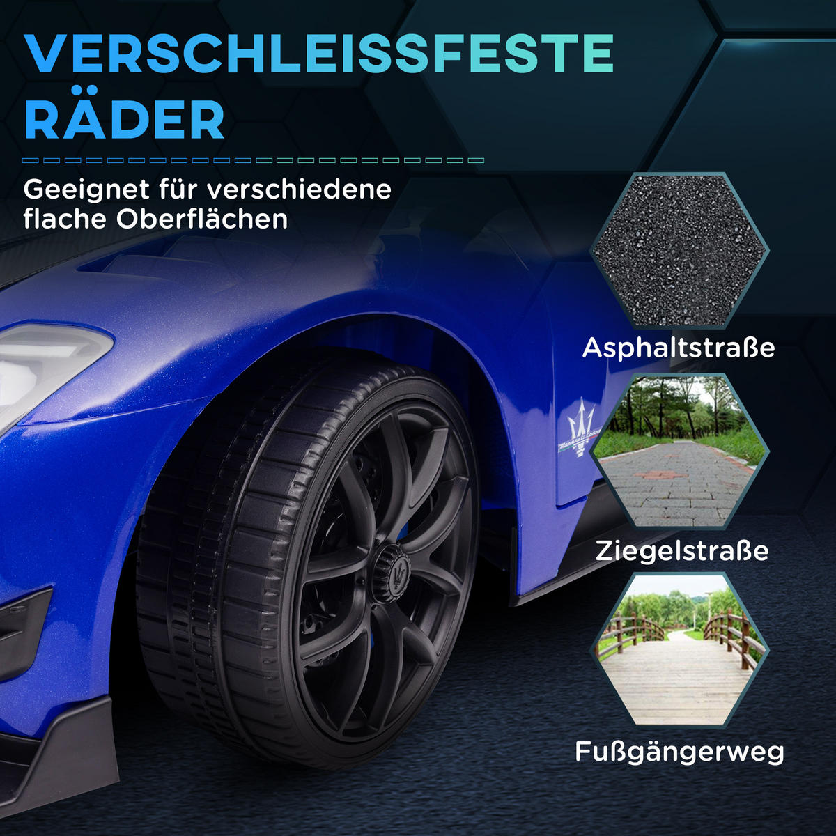 ELEKTRO-KINDERAUTO DE-06245 Maserati lizenziert mit Fernbedienung und stoßdämpfenden Rädern Blau - Blau, Kunststoff/Metall (115/60/45cm) - ComfortXL