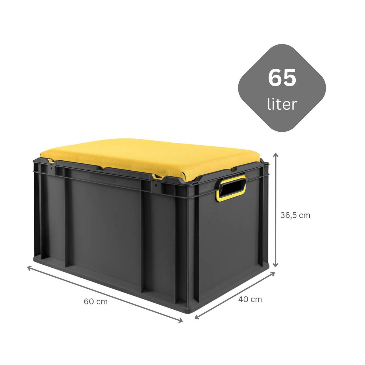 EUROBOX NextGen Seat Box Gelb, HxBxT 36,5x40x60cm, 65 Liter, Griffe offen, Schwarz - Schwarz, Kunststoff (40/36.5/60cm) - PROREGAL
