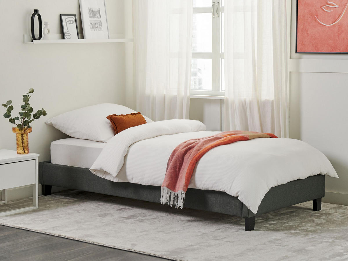 POLSTERBETT mit Lattenrost 90x200 cm Grau Roanne - Grau, Textil (90/200cm) - Beliani