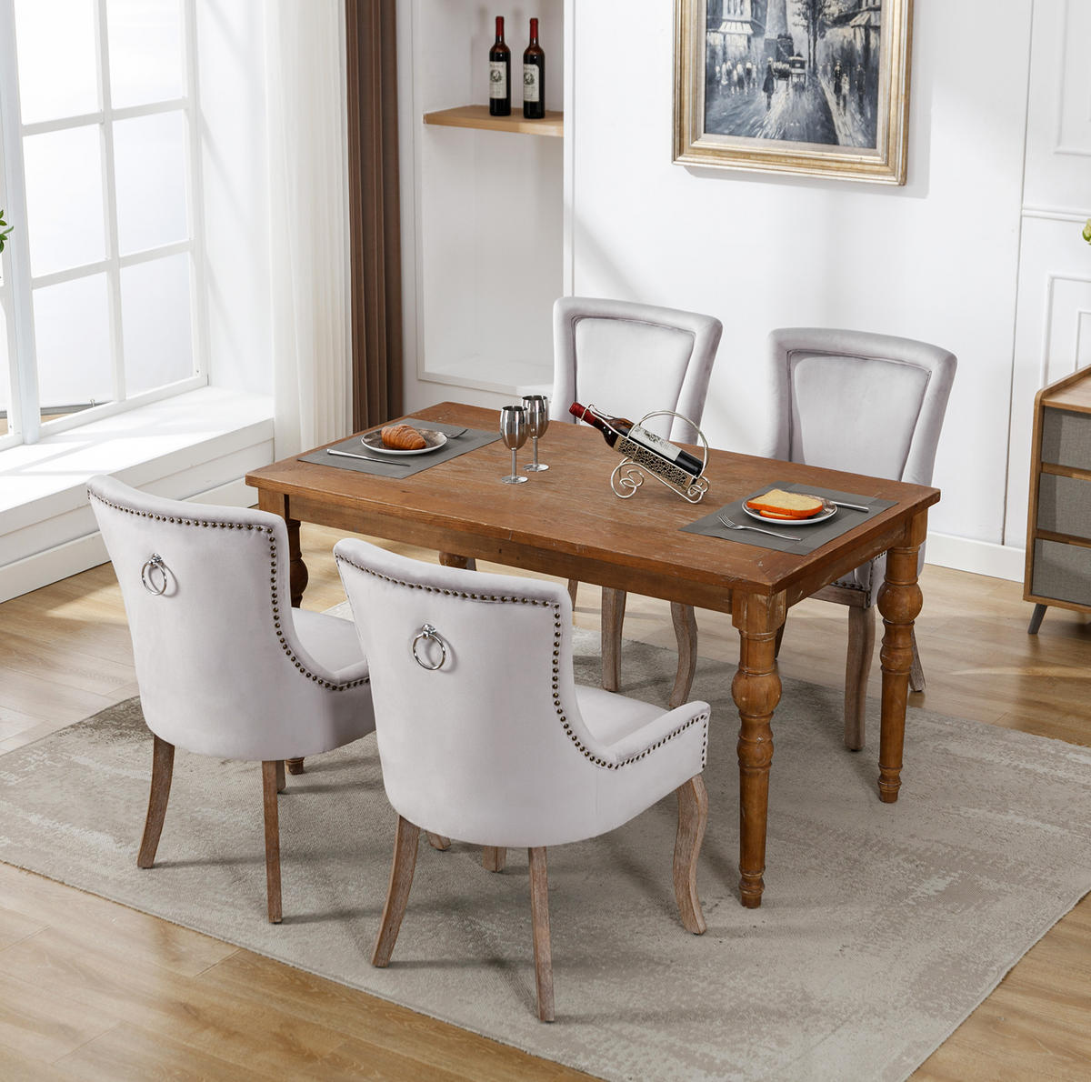 ESSZIMMERSTUHL gepolstert Samt Grau Massivholzrahmen 4er-Set - Grau, Holz (61/91/55.1cm) - Meubliv