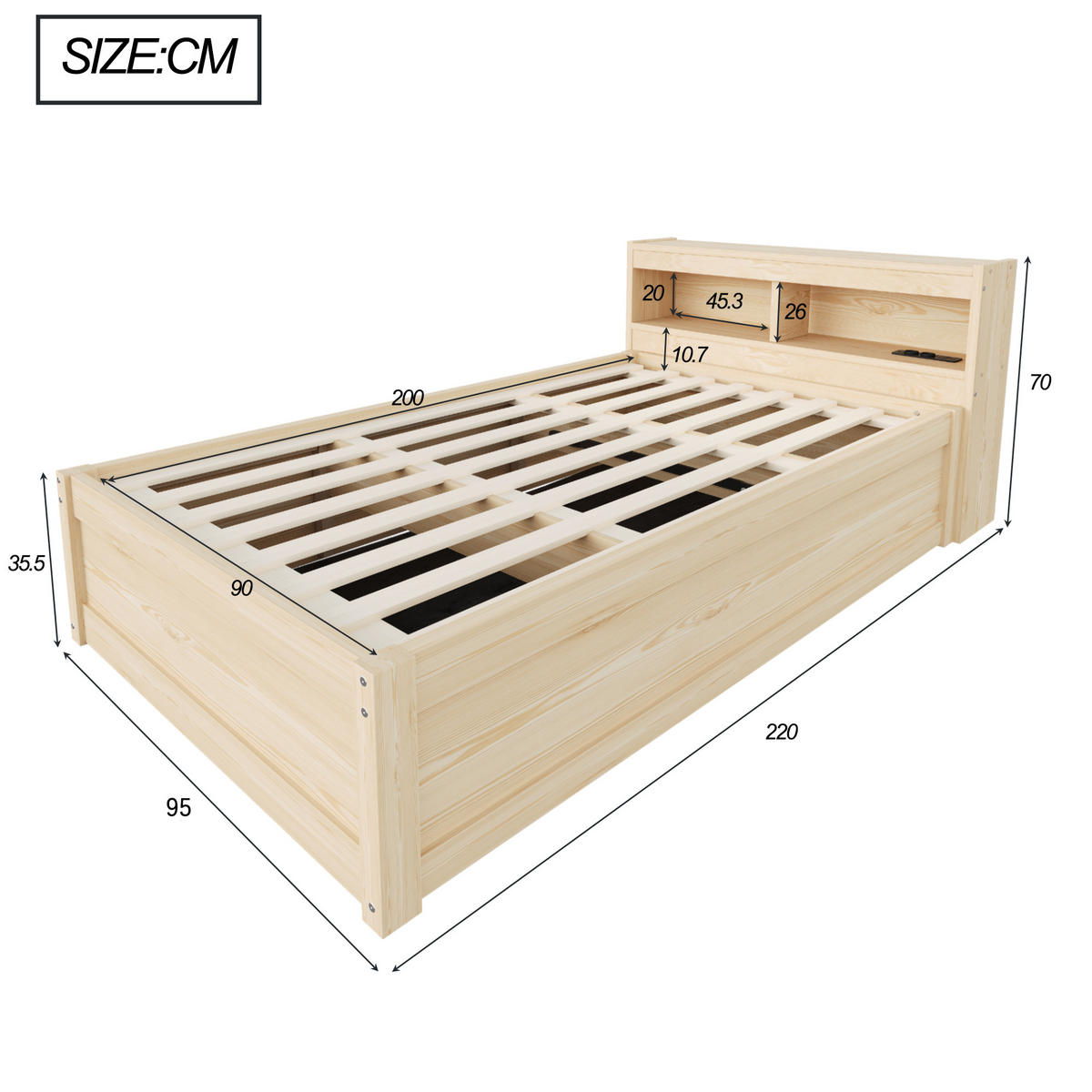 SCHLAFSOFA 90x200cm LED Stauraum Steckdose Massivholz - Naturfarben, Holzwerkstoff (90/200cm) - FLIEKS