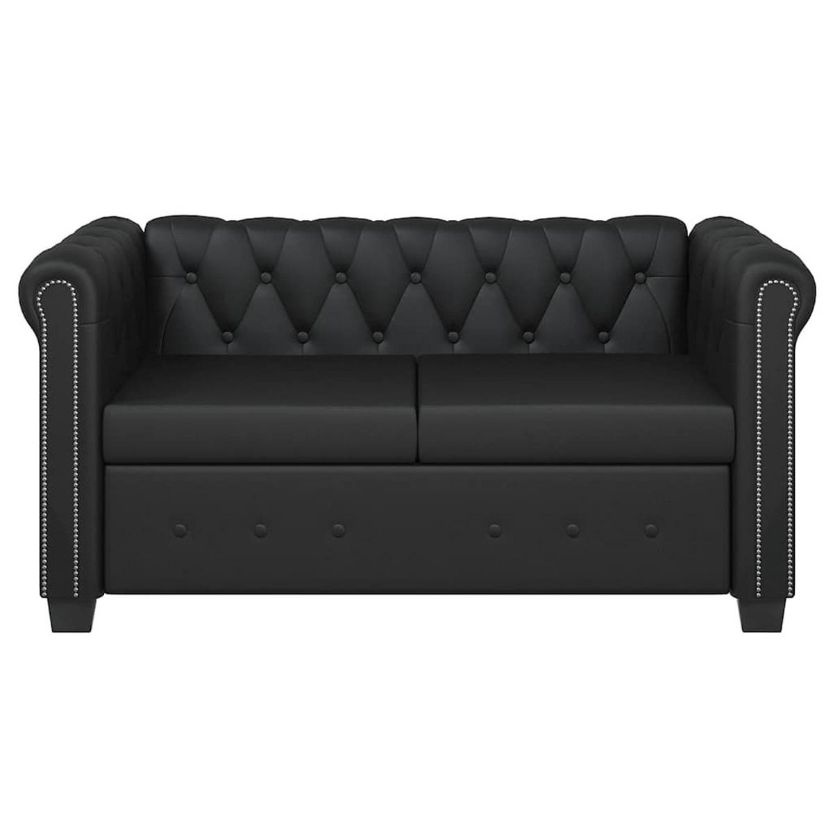 CHESTERFIELD-SOFA 2-Sitzer Kunstleder Schwarz - Schwarz, Leder (145.5/70/76cm) - vidaXL