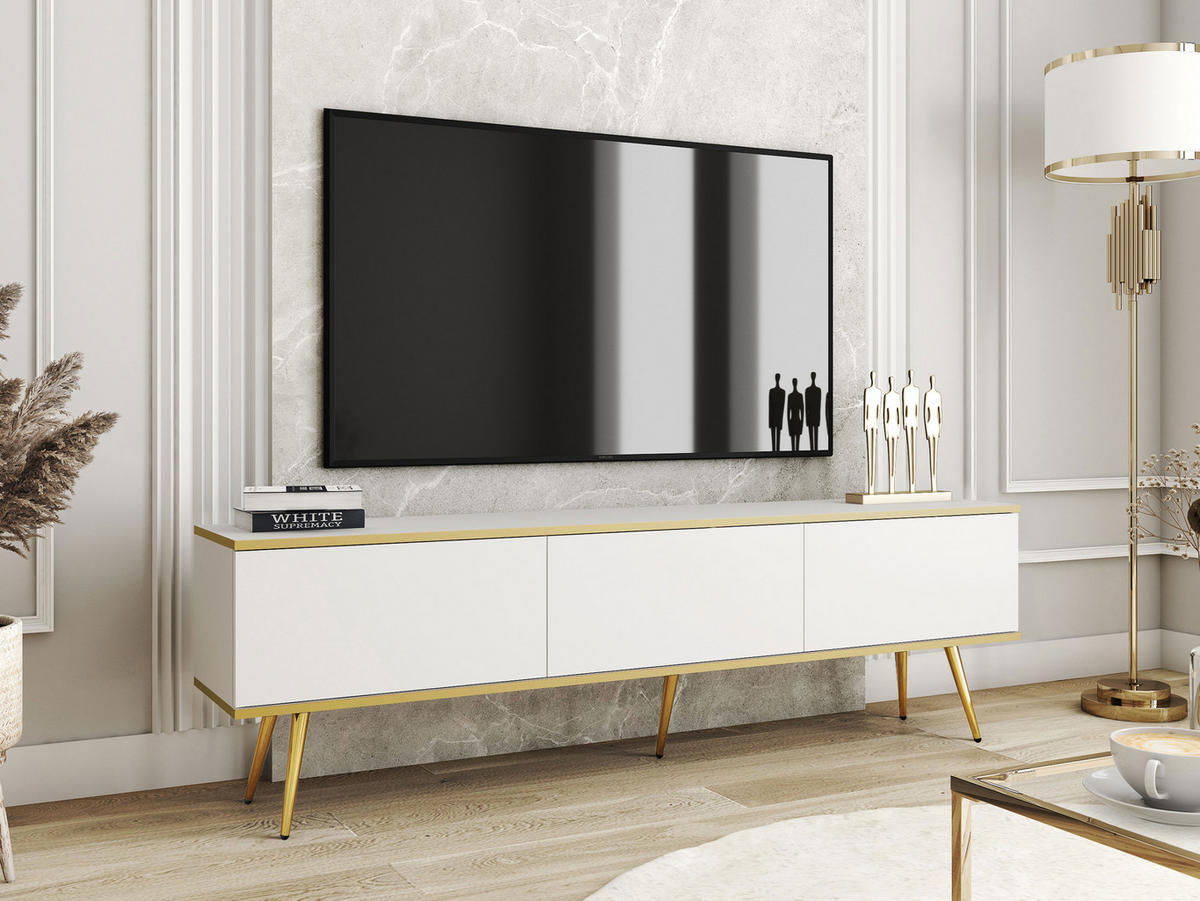 TV-LOWBOARD Oro I mit Füße - Goldfarben/Weiß, Holzwerkstoff/Metall (175/53/32cm) - MIRJAN24