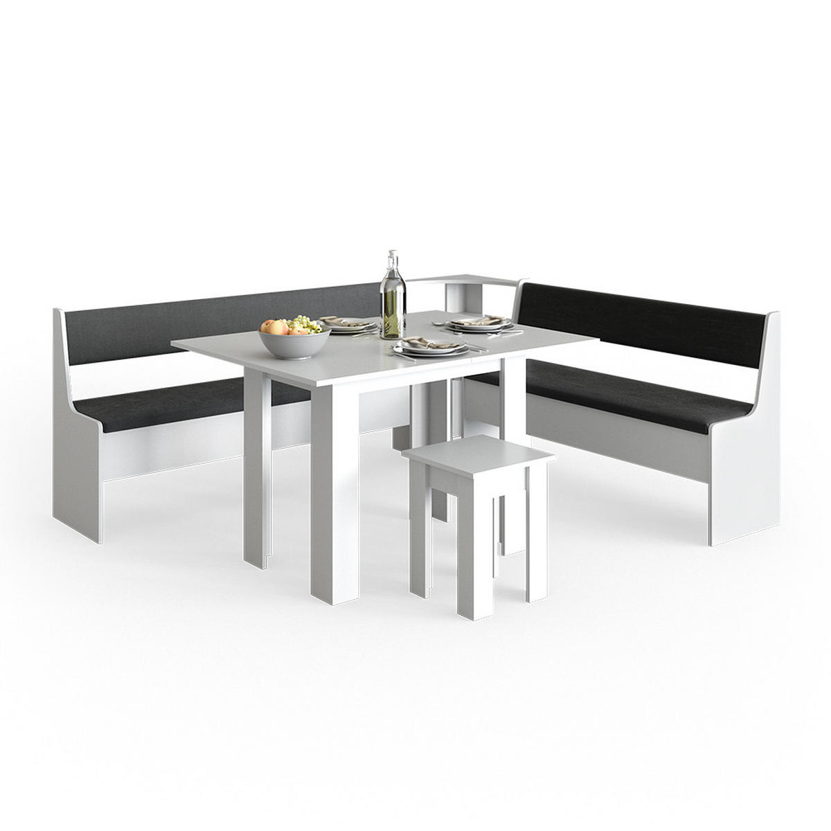 ECKBANKGRUPPE Roman Weiß 210 x 41.5 cm mit Tisch - Anthrazit/Weiß, Holzwerkstoff (210/80/180cm) - Vicco