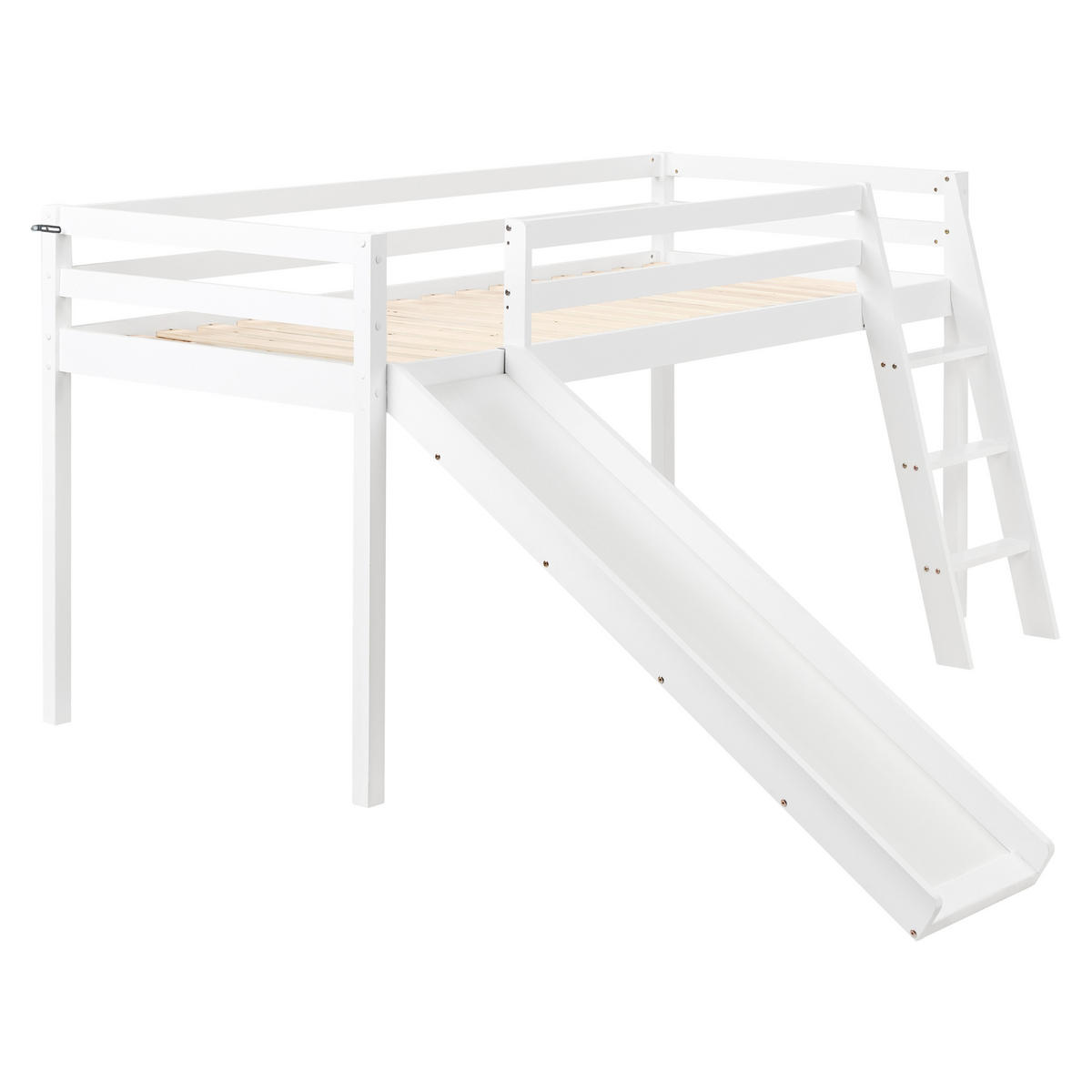 PAT SEMIÎNALT lemn de pin 90/200 cm cu tobogan alb Staple - alb, lemn (227/110/208cm) - Beliani
