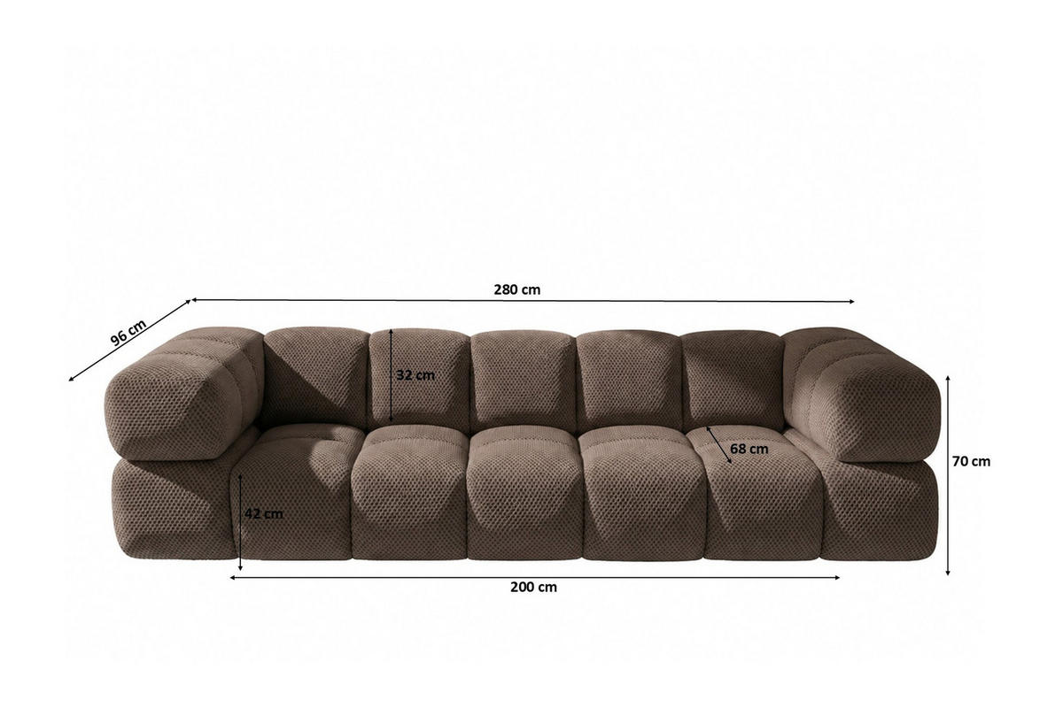 SOFA 4-SITZER, Strukturierter Premiumstoff Sonic, Braun, Averro - Braun, Holz (280/70/96cm) - Kaiser Möbel