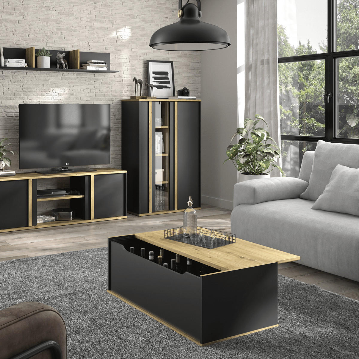 COUCHTISCH mit ausziehbarer Platte Raphael - L100 cm - Schwarz, Holzwerkstoff (100/55/38cm) - Calicosy