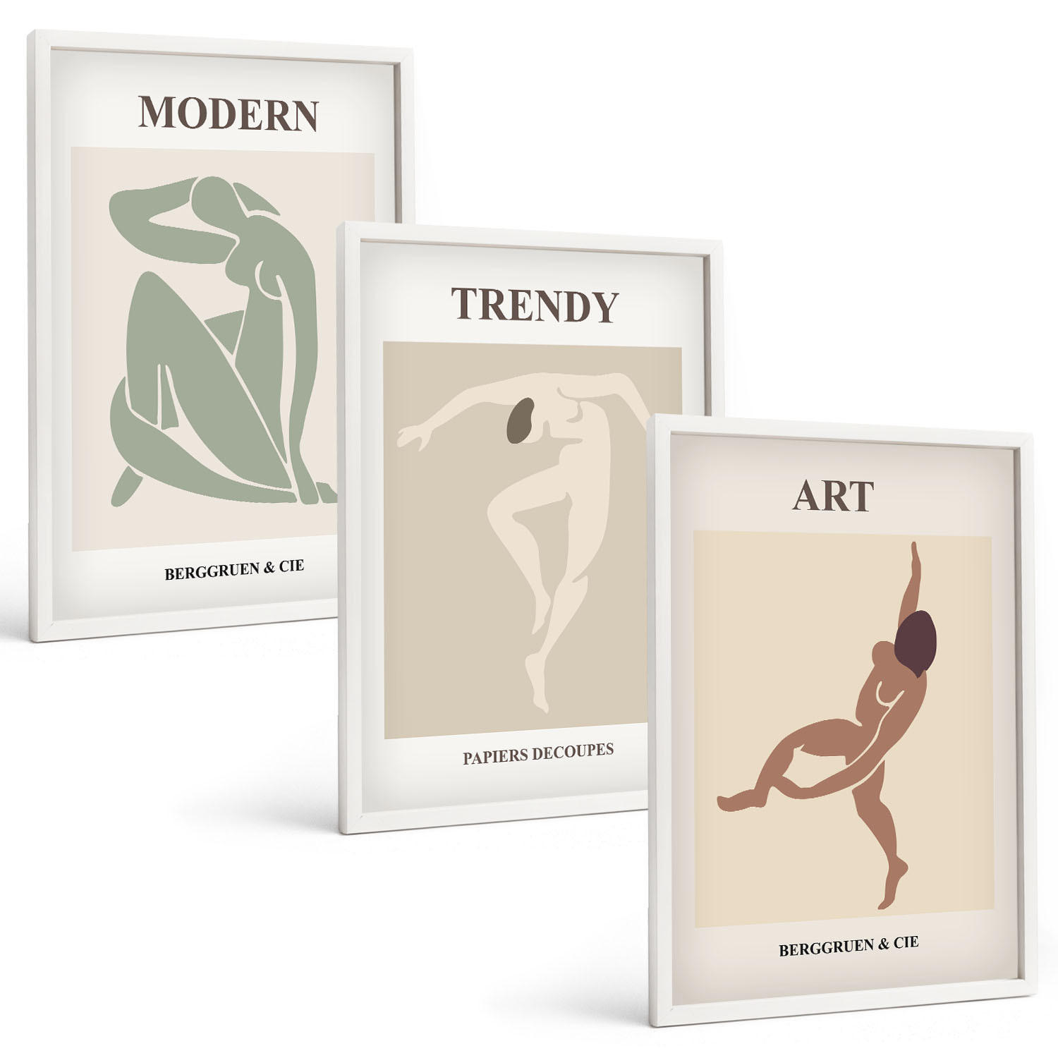BILDER SET 3er Set - 40x60 cm Weißer Rahmen - Stilvolle Charaktere im Minimalismus - Weiß, Kunststoff (40/60cm) - TULUP