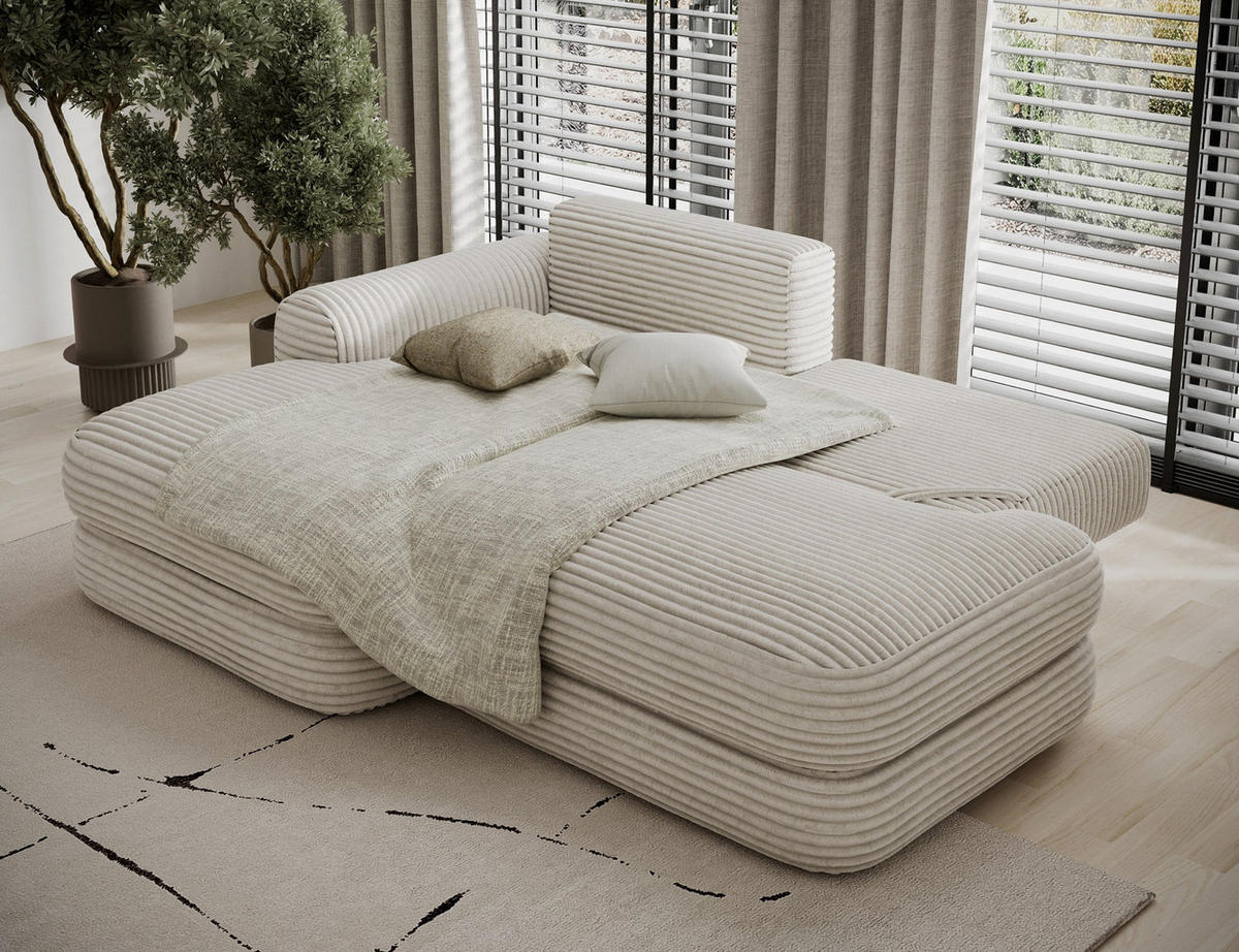 ECKSOFA RIPELI L-Form mit Schlaffunktion & Bettkasten – Modernes 3-Sitzer Sofa, Wellenfederung, 217 × 175 cm - Beige/Schwarz, Kunststoff (217/175cm) - Wohnideebilder
