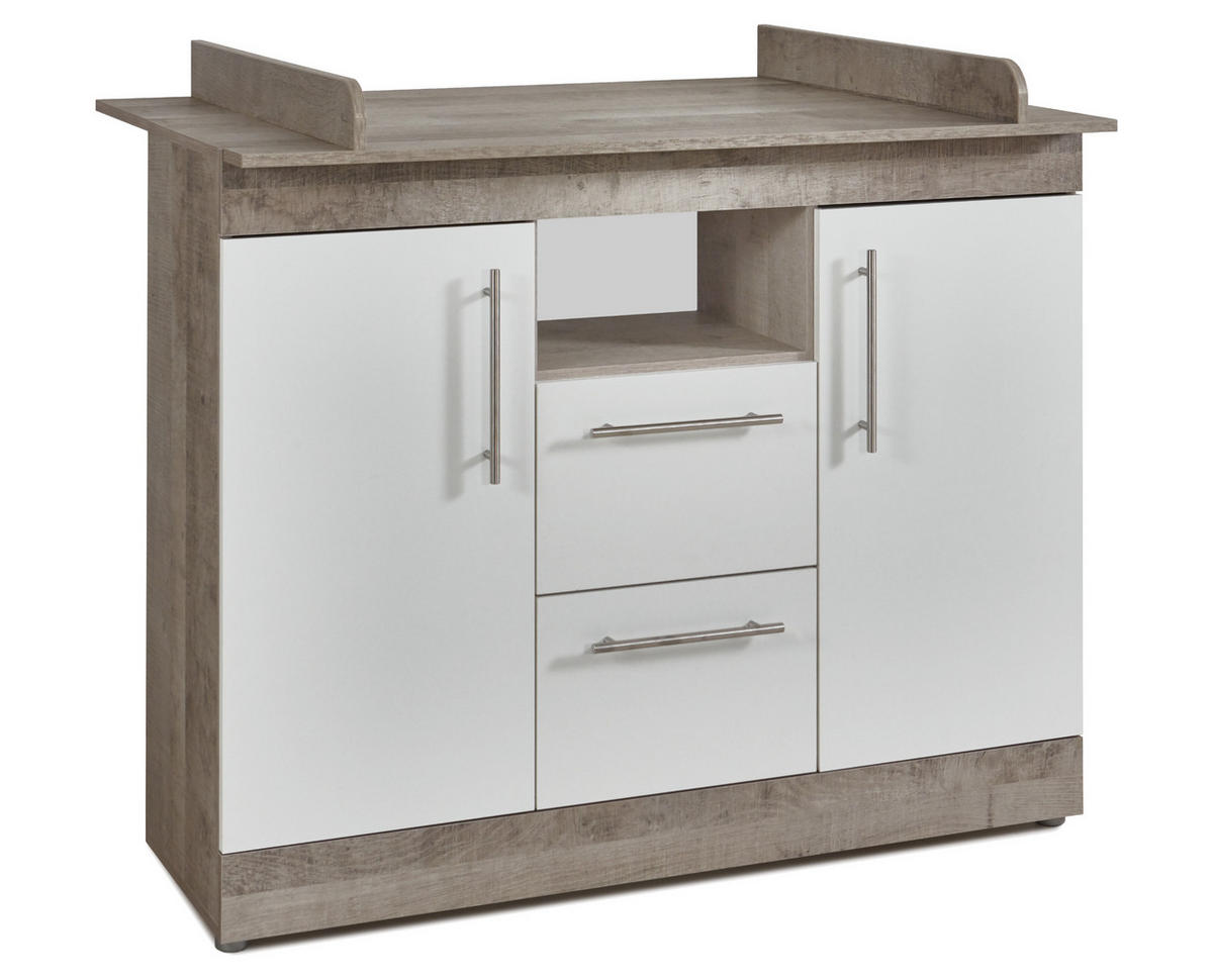 WICKELKOMMODE Selina Platinum Oak Weiß - Eichefarben/Silberfarben, Holzwerkstoff (115/100/75cm) - arthur berndt