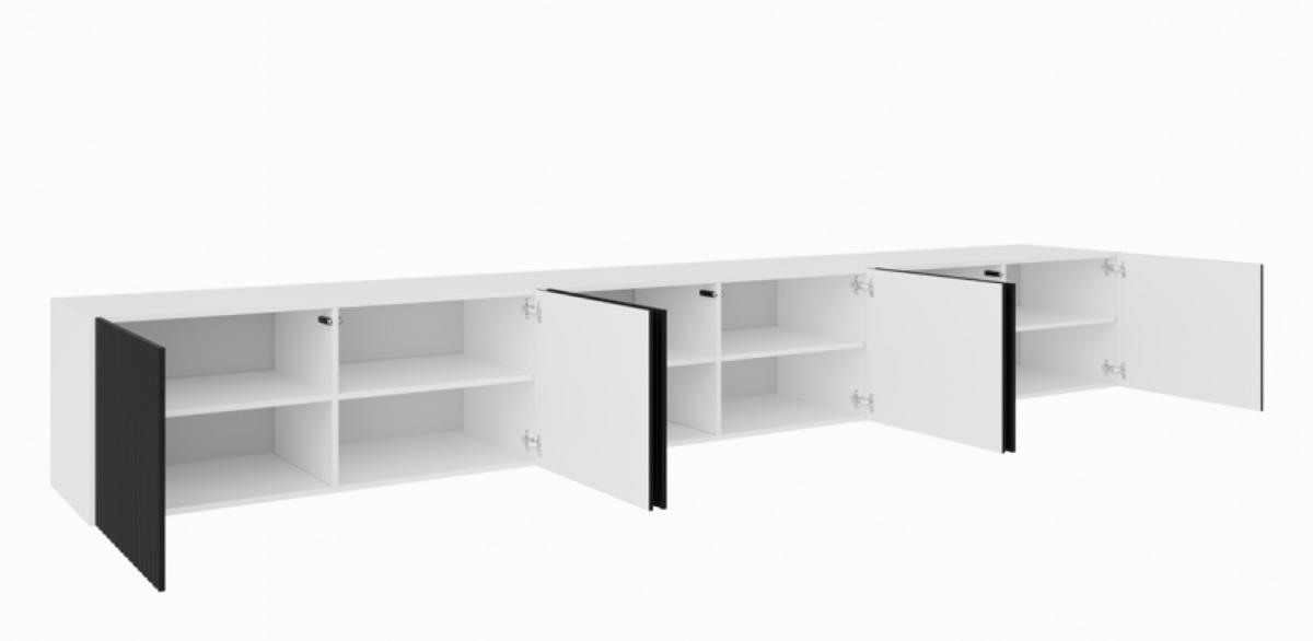 TV-LOWBOARD Weiß Schwarz RIO Geschlossen Gerillt 300 cm - Schwarz, Holzwerkstoff (300/41/40cm) - Sepro Meble