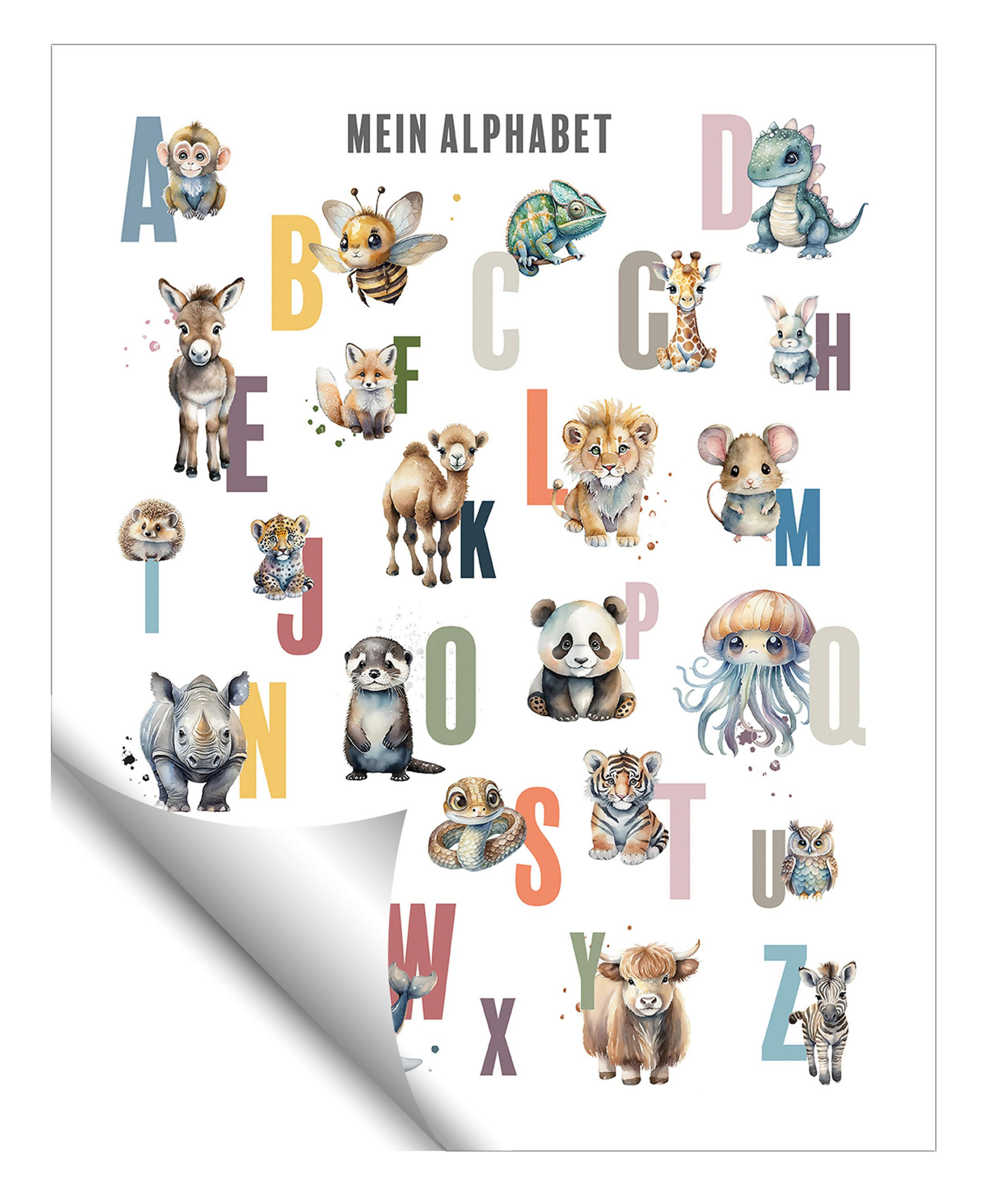POSTER 40x50 cm ABC Alphabet Tiere Pastell - Weiß, Papier (40/50/2cm)