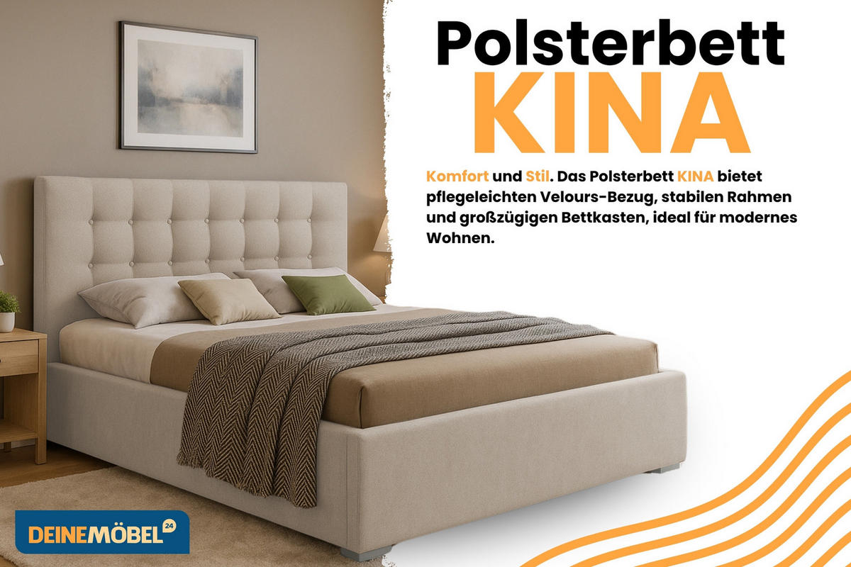 POLSTERBETT KINA 200/200 in Velours Beige - Beige, Holz/Holzwerkstoff (200/200cm) - Deine Möbel 24