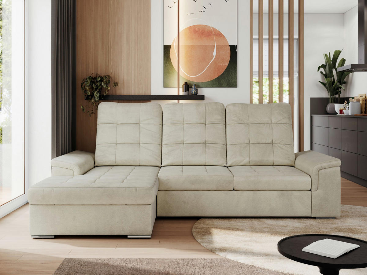 ECKSOFA MADRITO L - Beige Velorus - Links - Beige/Silberfarben, Textil/Metall (160/256cm)