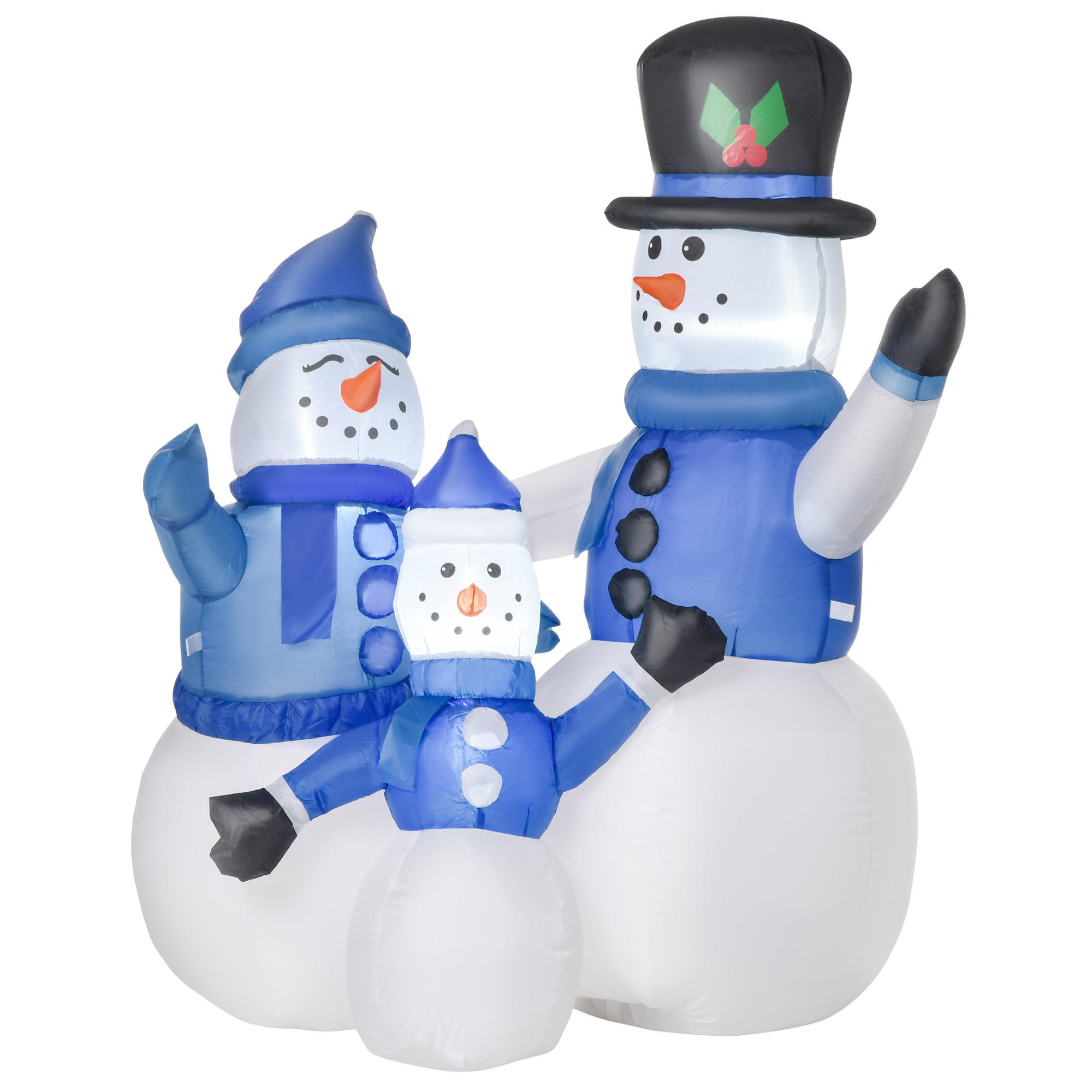 SCHNEEMANN Familie Selbstaufblasbare Dekoration LED mit Gebläse Blau - Multicolor, Kunststoff (55/120/100cm) - HOMCOM