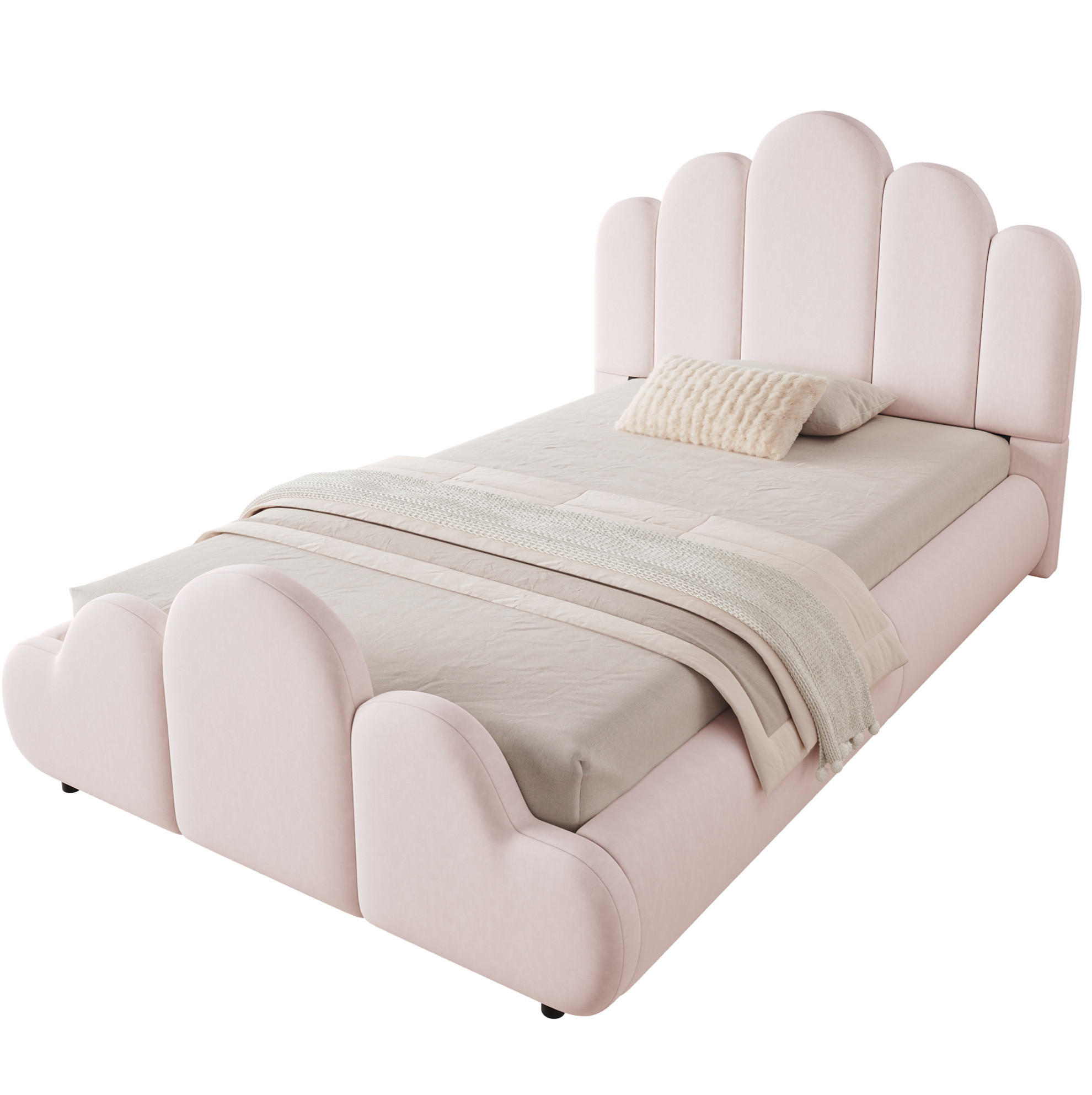 BETT 90/200 cm in Rosa aus Samt mit gepolstertem Kopfteil - Pink, Textil (90/200cm) - Flora Grace