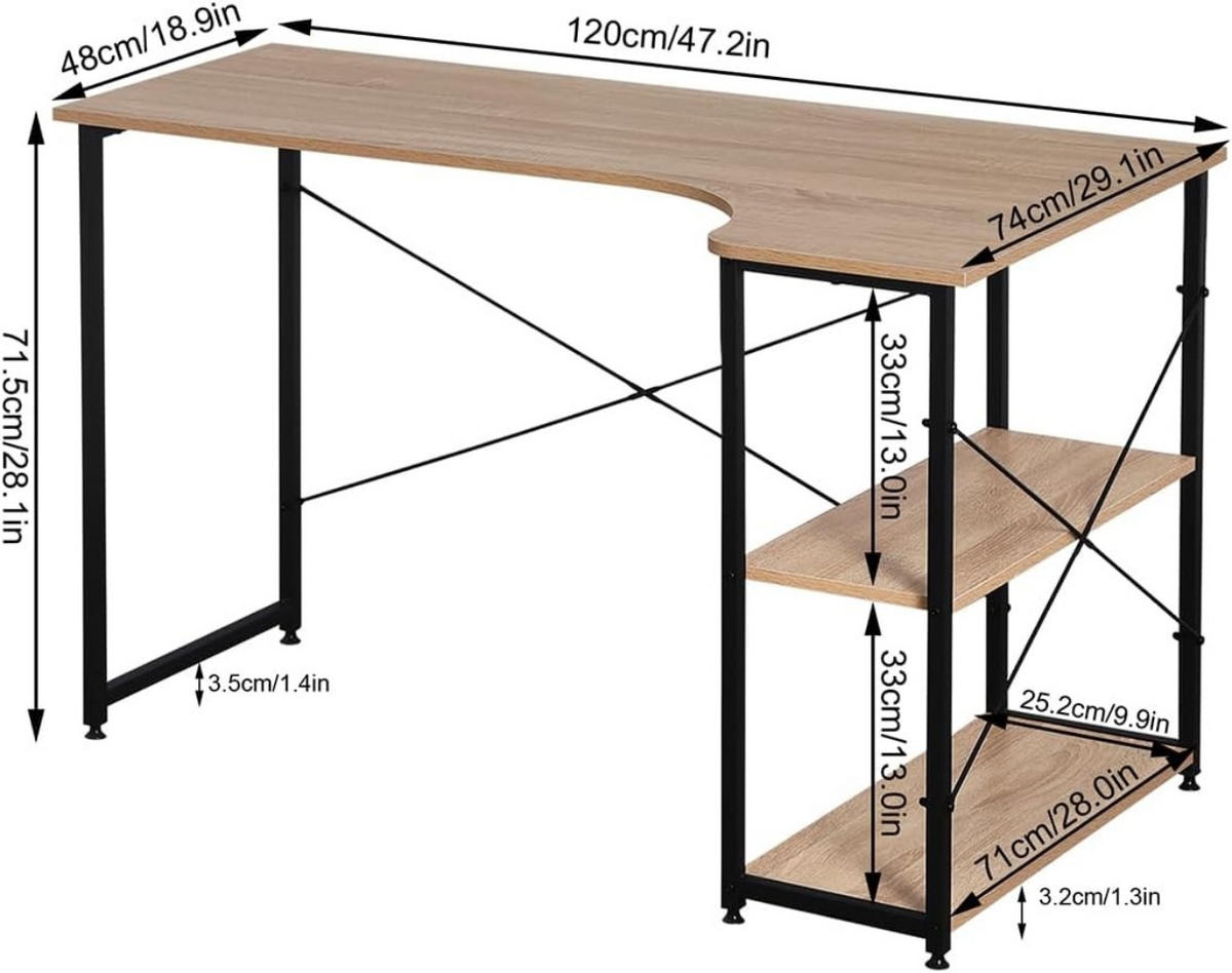 SCHREIBTISCH mit 2 Ablagen,120x74x71,5 cm, Helle Eiche - Eichefarben, Holzwerkstoff/Metall (74/120/71.5cm) - Woltu