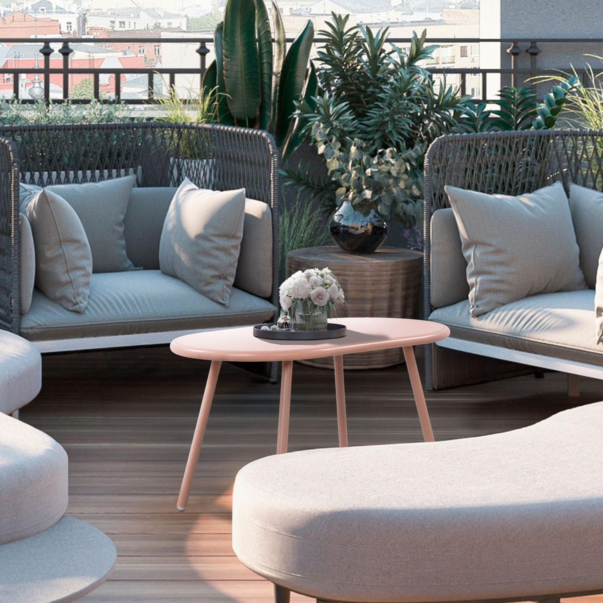 COUCHTISCH oval 80/45/45 cm Kunststoff pink - Pink, Kunststoff/Metall (45/80/45cm) - CLP