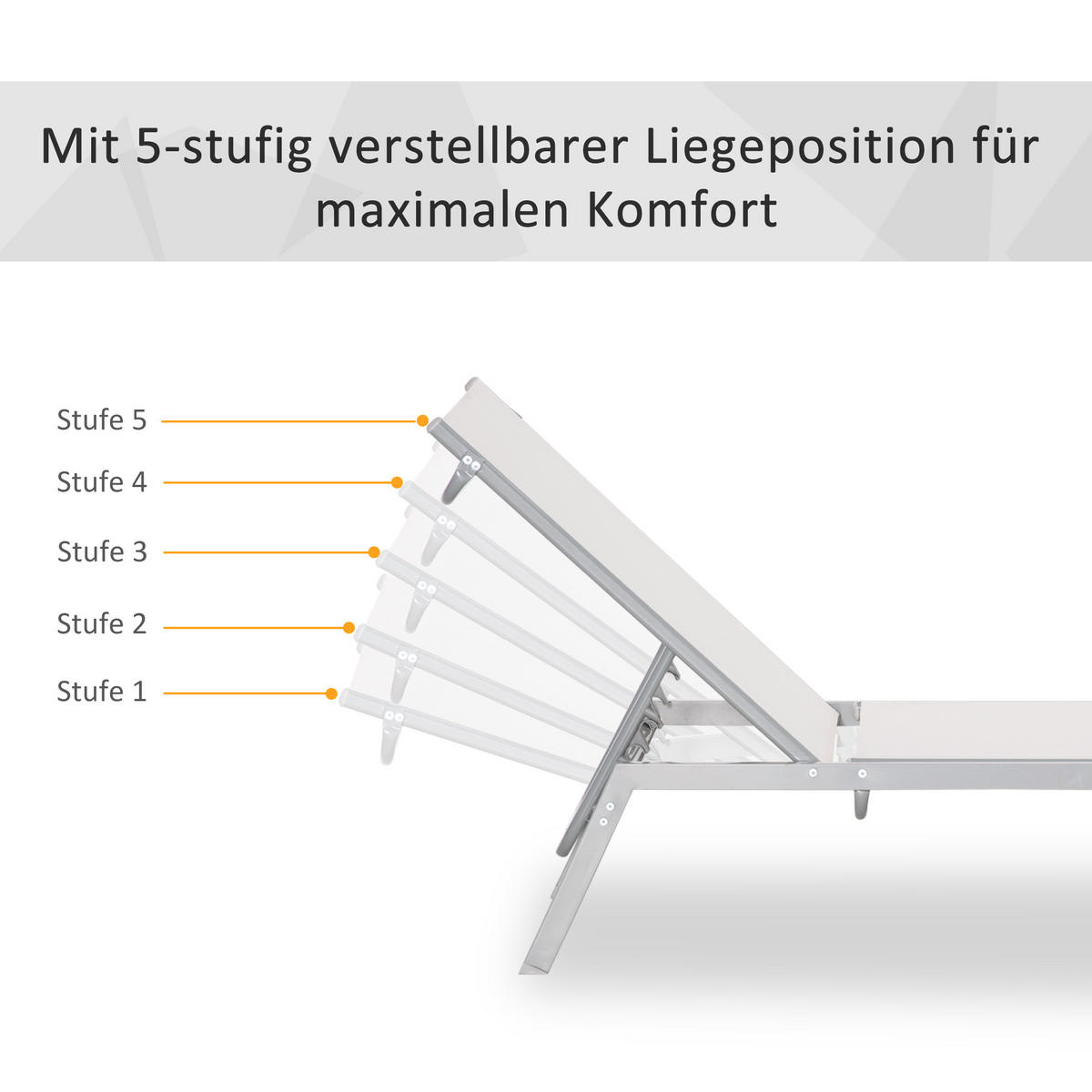 GARTENLIEGE mit 5-stufige Rückenlehne aus Metall, 170 x 58 x 97 cm - Creme, Kunststoff/Metall (58/97/170cm) - Outsunny