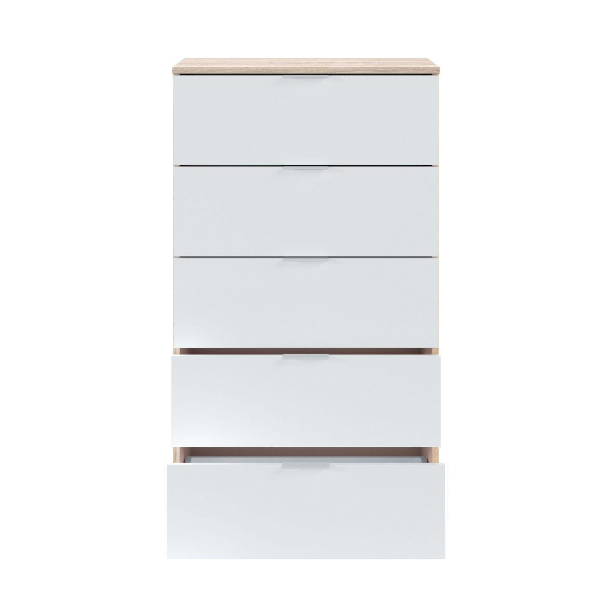 KOMMODE 5 Schubladen Kommoden - L60 cm - Eichefarben/Weiß, Holzwerkstoff (40/110/60cm) - Calicosy