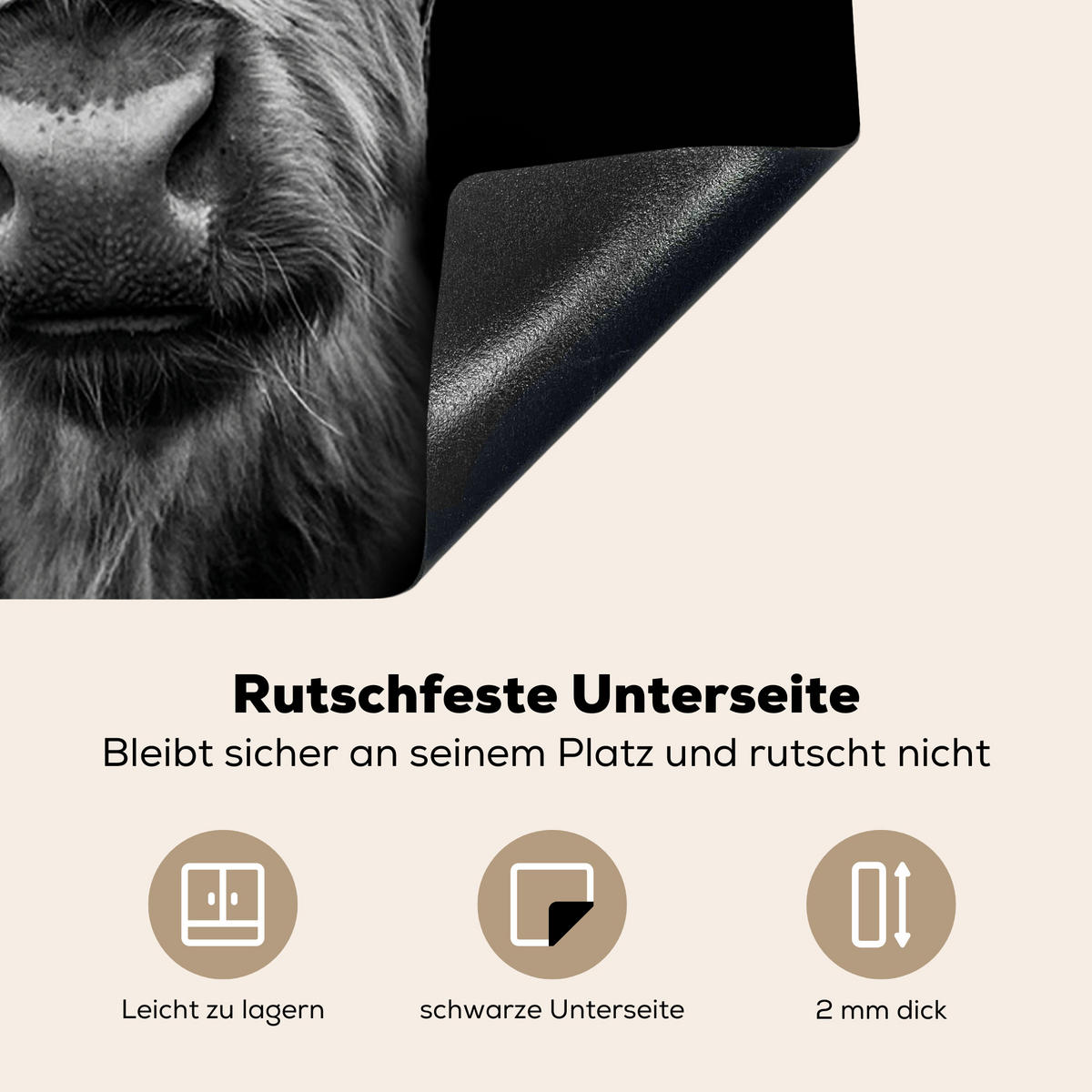 HERDABDECKPLATTE Schottischer Highlander - Hörner - Schwarz - Weiß - Kuh - Wild - Tiere Ceranfeldabdeckung 59x52 cm - Schwarz, Kunststoff (59/52/0.2cm) - MuchoWow