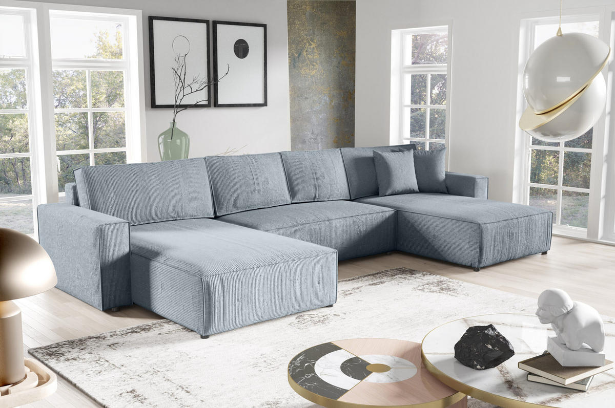 WOHNLANDSCHAFT Sekwana U Hellgrau - Hellgrau, Naturmaterialien (185/70/398cm) - Fedve